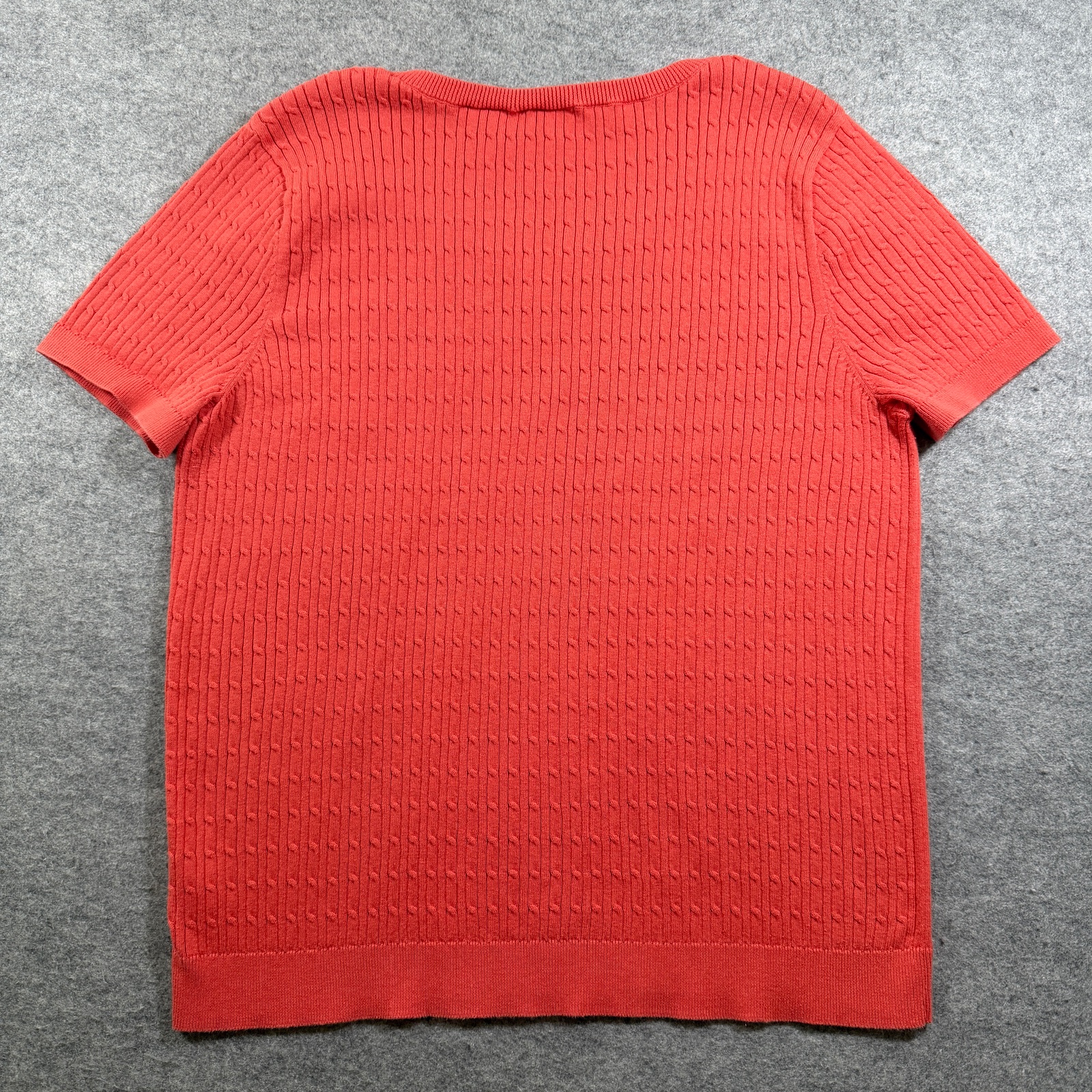 Talbots Cable Knit Sweater Womens XL Coral Short Sleeve Ribbed Crew Neck Cotton thumbnail 2