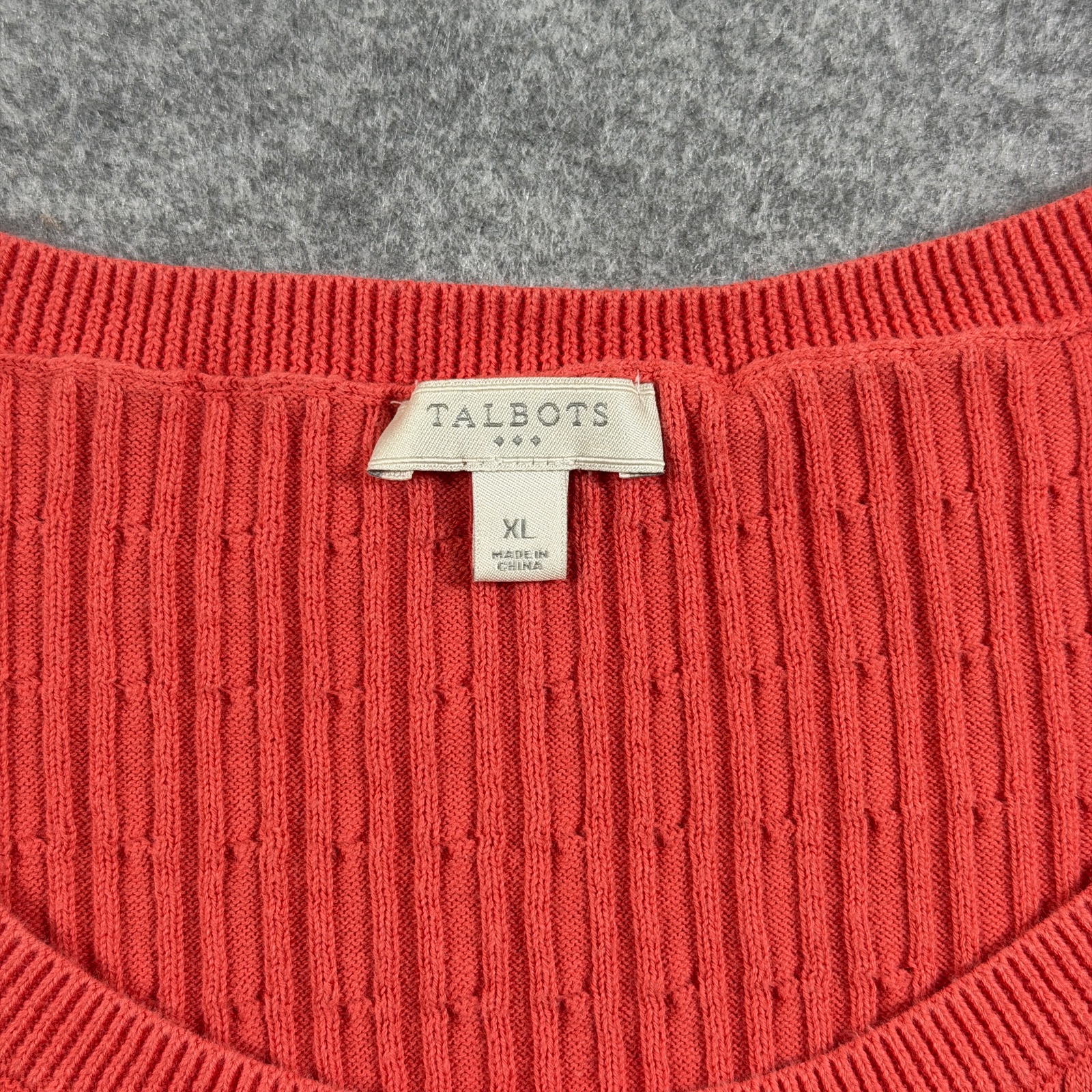 Talbots Cable Knit Sweater Womens XL Coral Short Sleeve Ribbed Crew Neck Cotton thumbnail 3