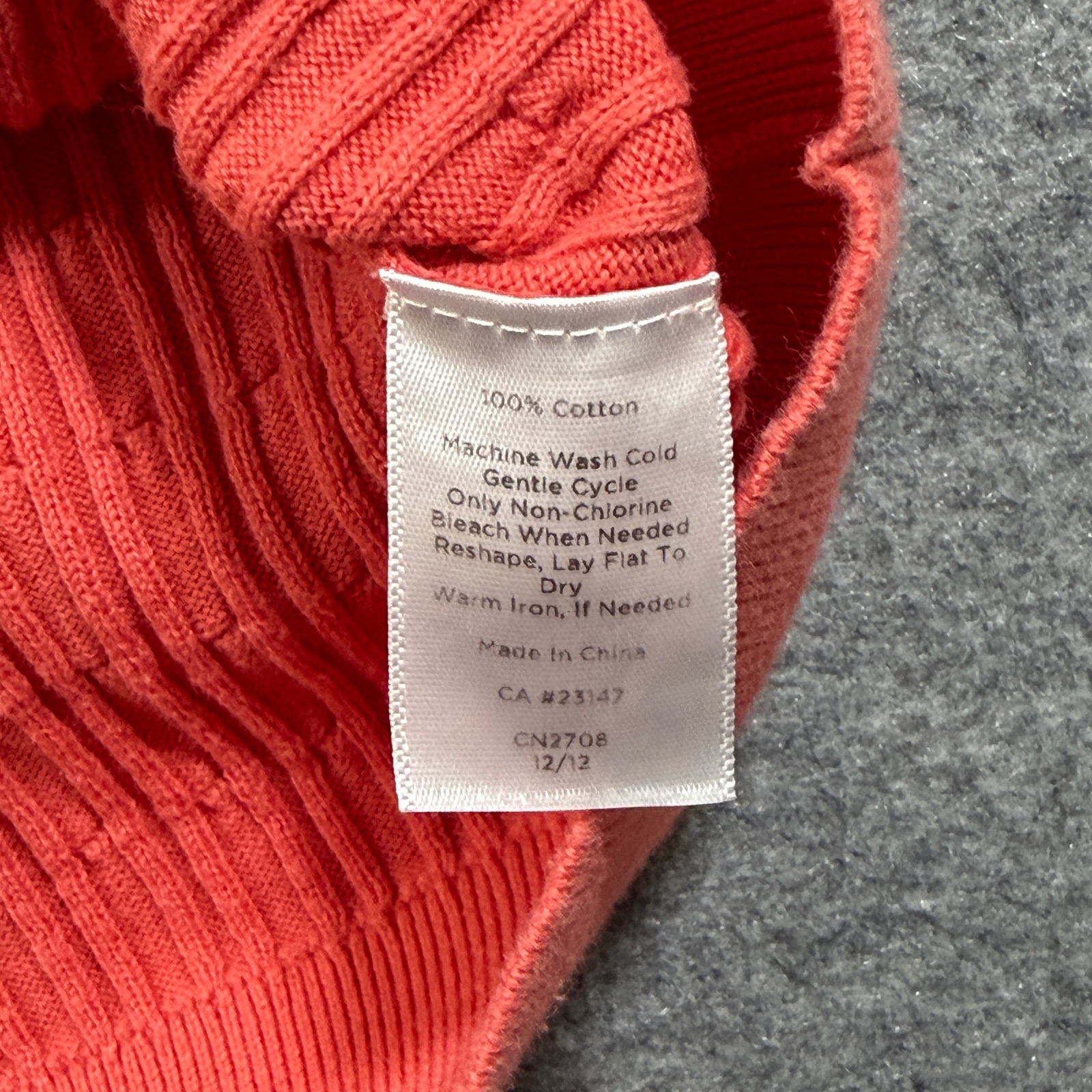 Talbots Cable Knit Sweater Womens XL Coral Short Sleeve Ribbed Crew Neck Cotton thumbnail 4