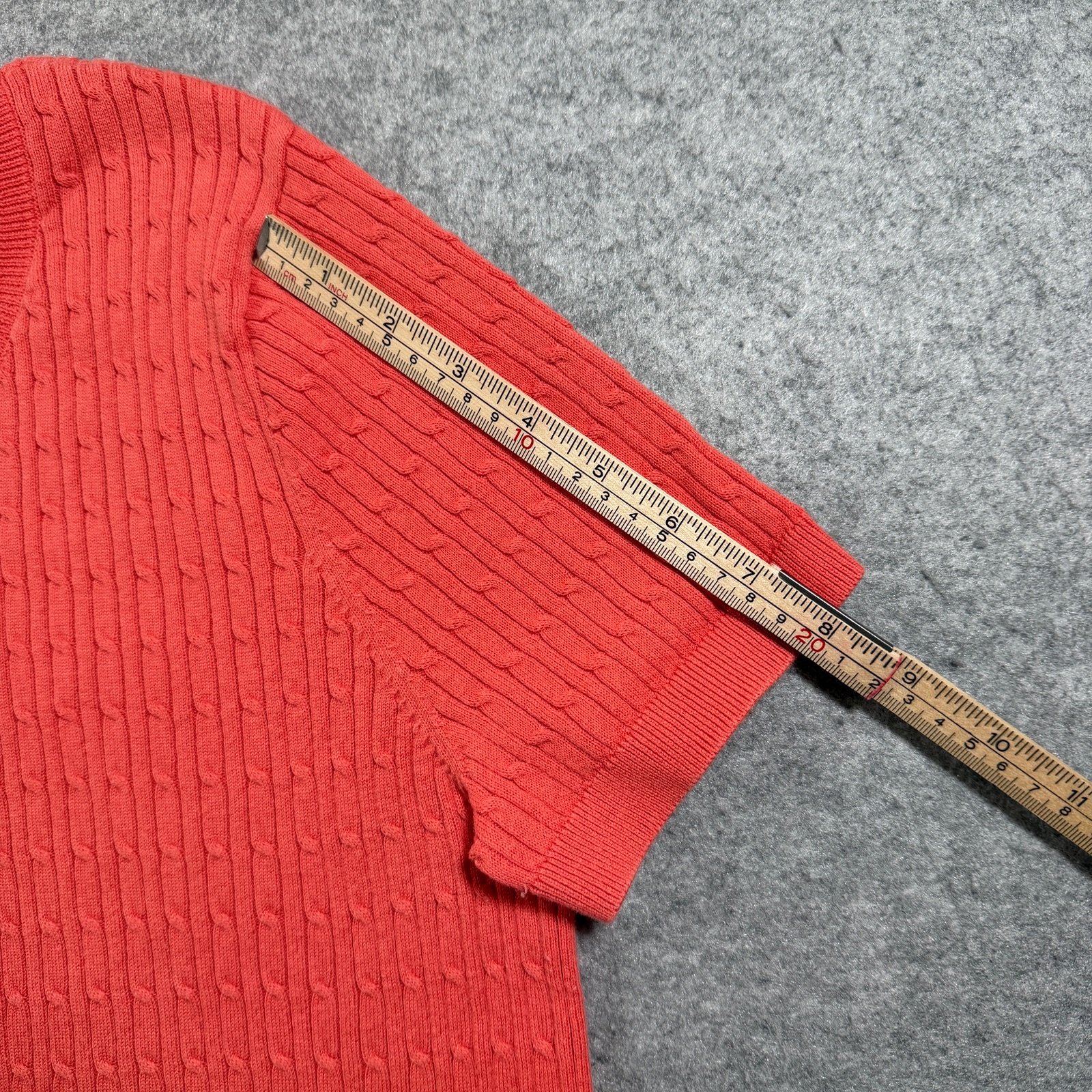 Talbots Cable Knit Sweater Womens XL Coral Short Sleeve Ribbed Crew Neck Cotton thumbnail 7