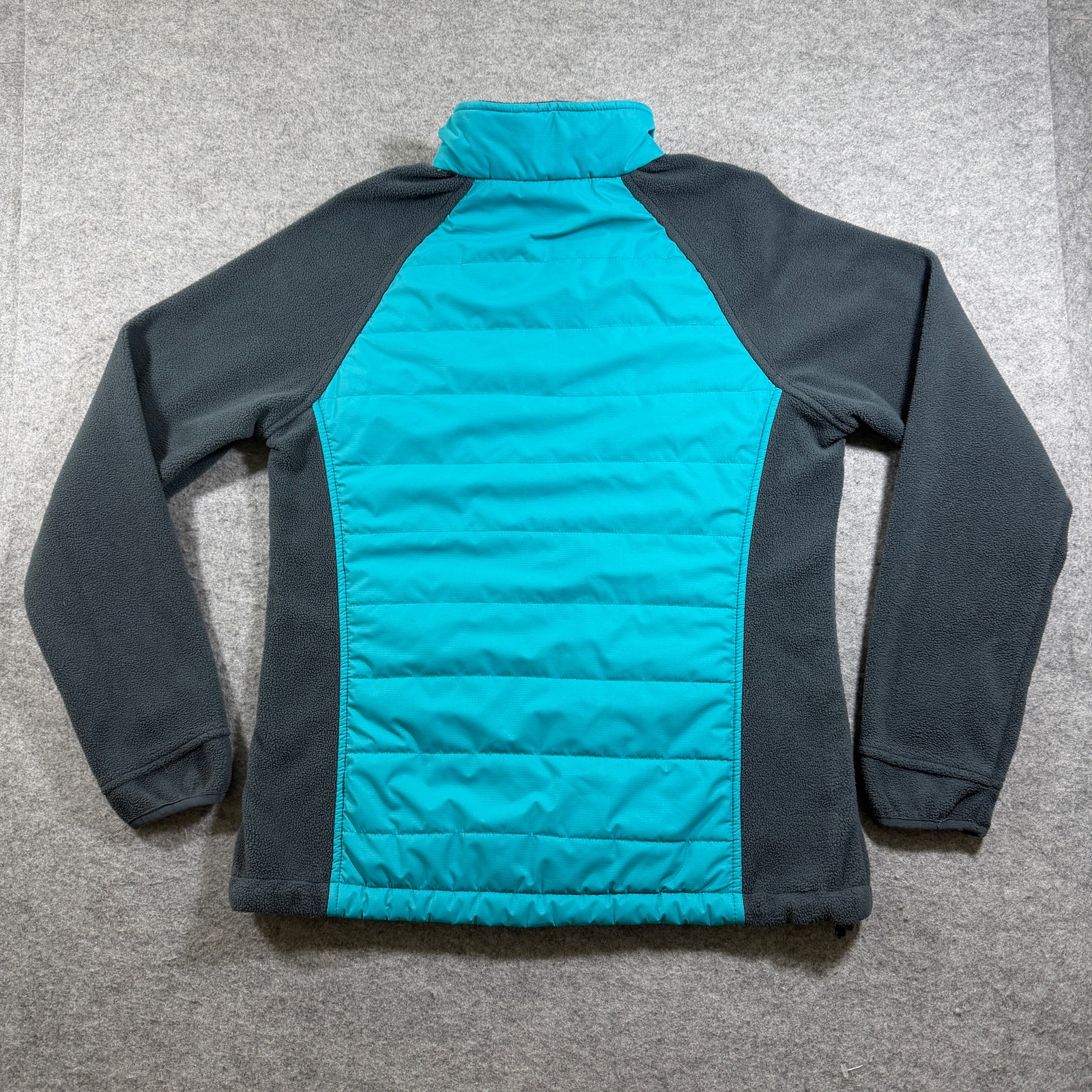 New Balance Puffer Jacket Womens M Teal Black Quilted Fleece Sleeves Zip Pockets thumbnail 2