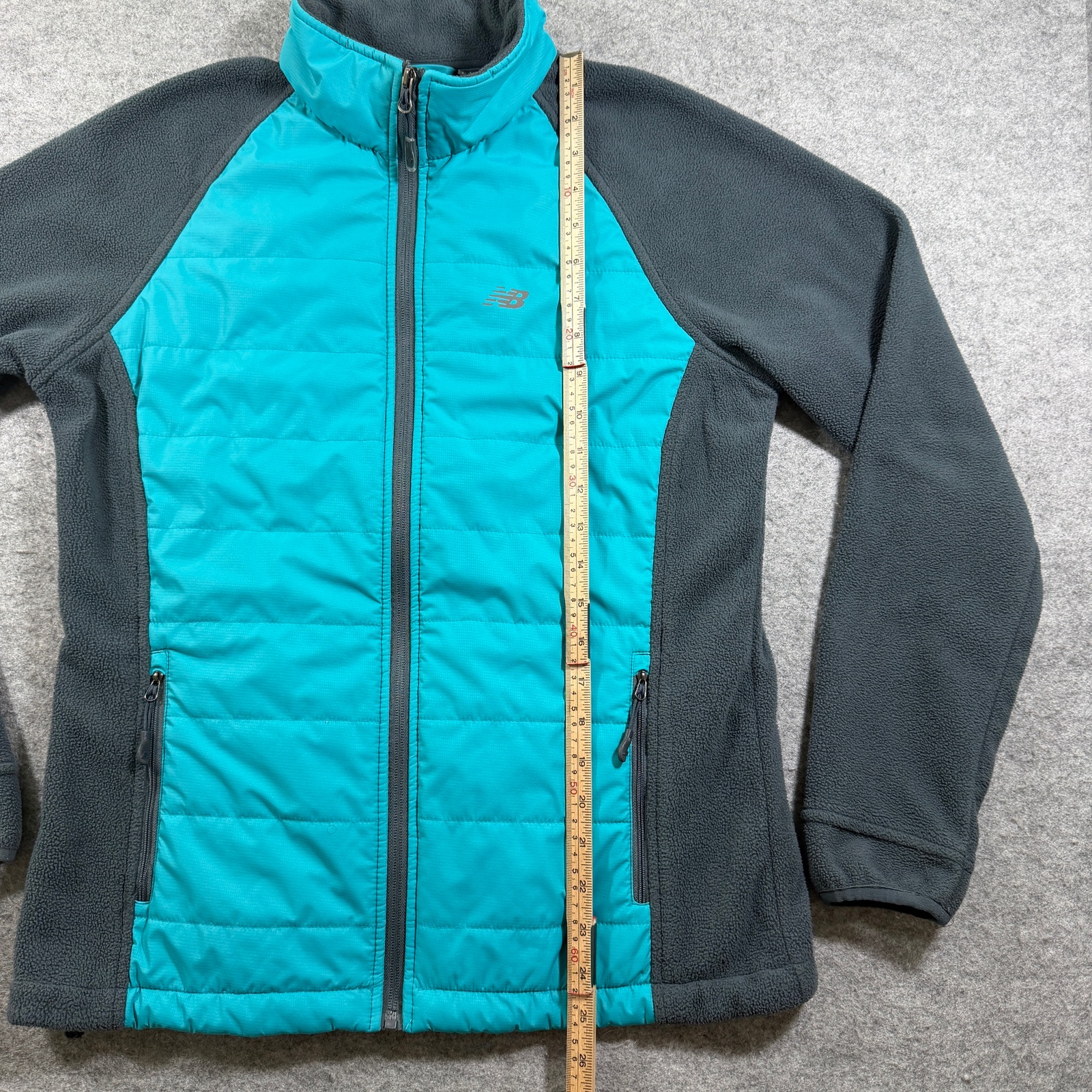 New Balance Puffer Jacket Womens M Teal Black Quilted Fleece Sleeves Zip Pockets thumbnail 7