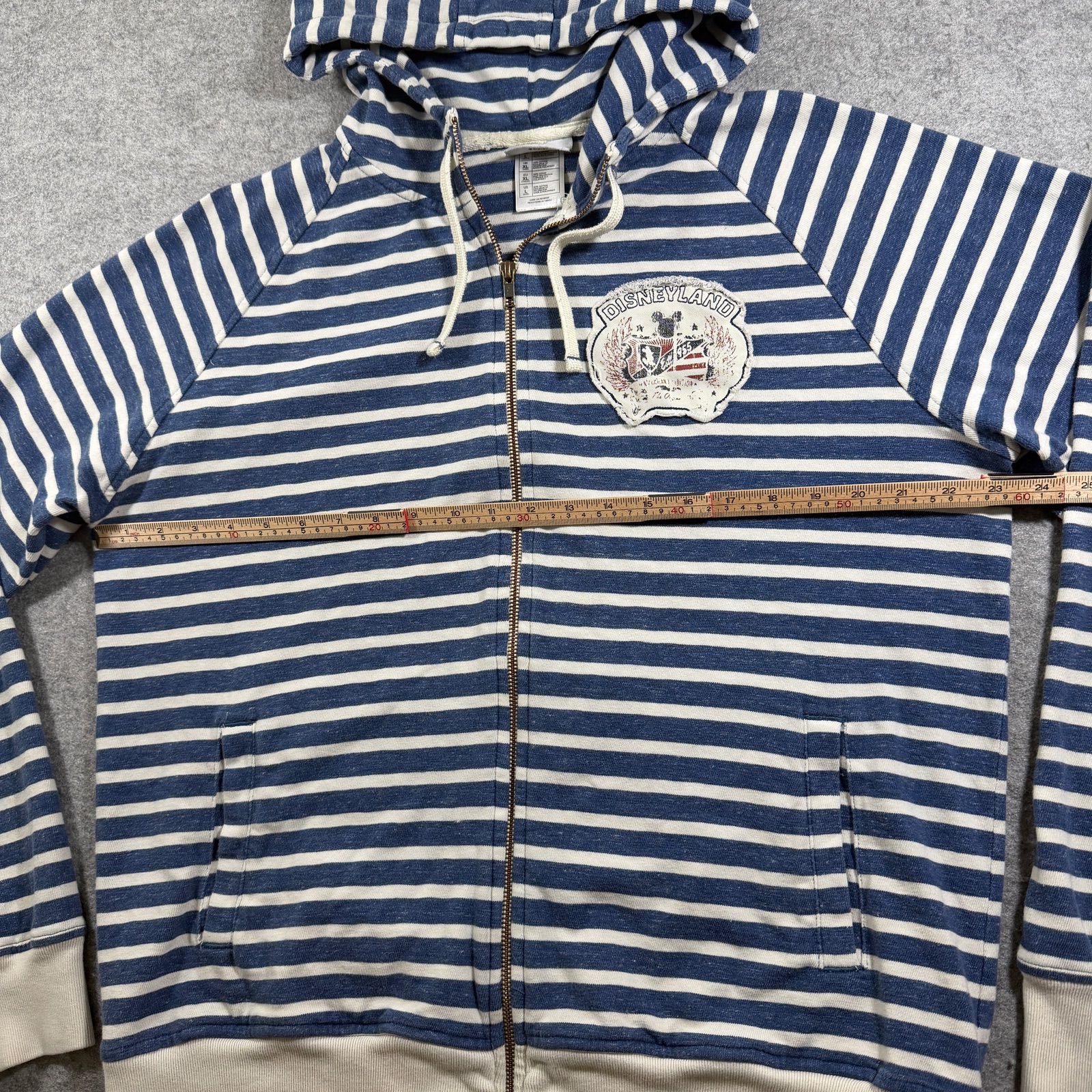 Disney Parks Zip Up Hoodie Mens L Navy Cream Stripe Disneyland Crest Fleece thumbnail 6