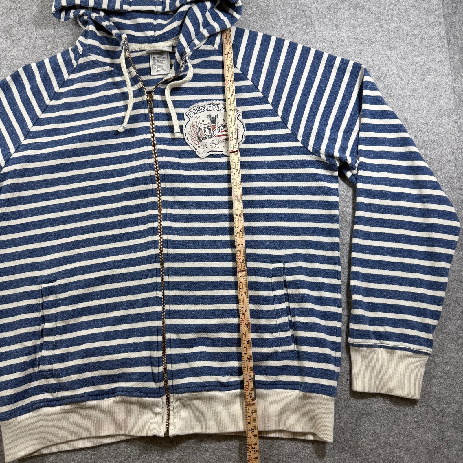 Disney Parks Zip Up Hoodie Mens L Navy Cream Stripe Disneyland Crest Fleece thumbnail 7