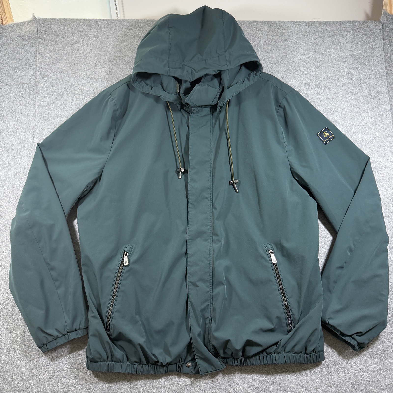 Brooks Brothers Thermore Jacket Mens XL Green Water Resistant Stretch Hooded Zip