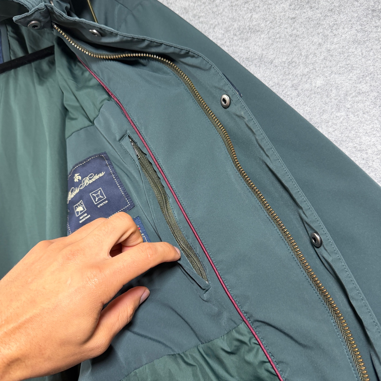 Brooks Brothers Thermore Jacket Mens XL Green Water Resistant Stretch Hooded Zip thumbnail 13
