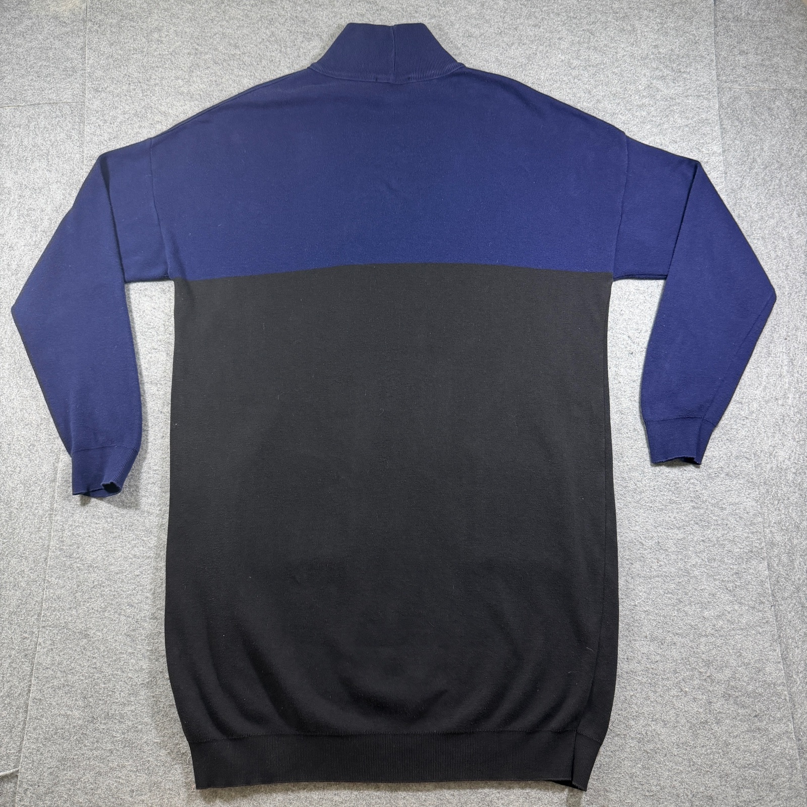 Vintage Joan Vass Sweater Dress Womens 2 Navy Black Colorblock Mock Neck Made US thumbnail 2