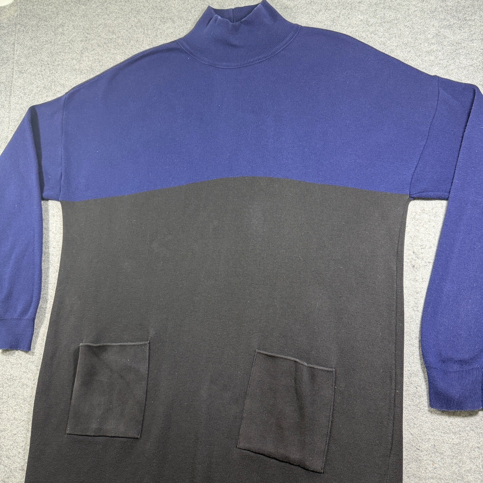Vintage Joan Vass Sweater Dress Womens 2 Navy Black Colorblock Mock Neck Made US thumbnail 3