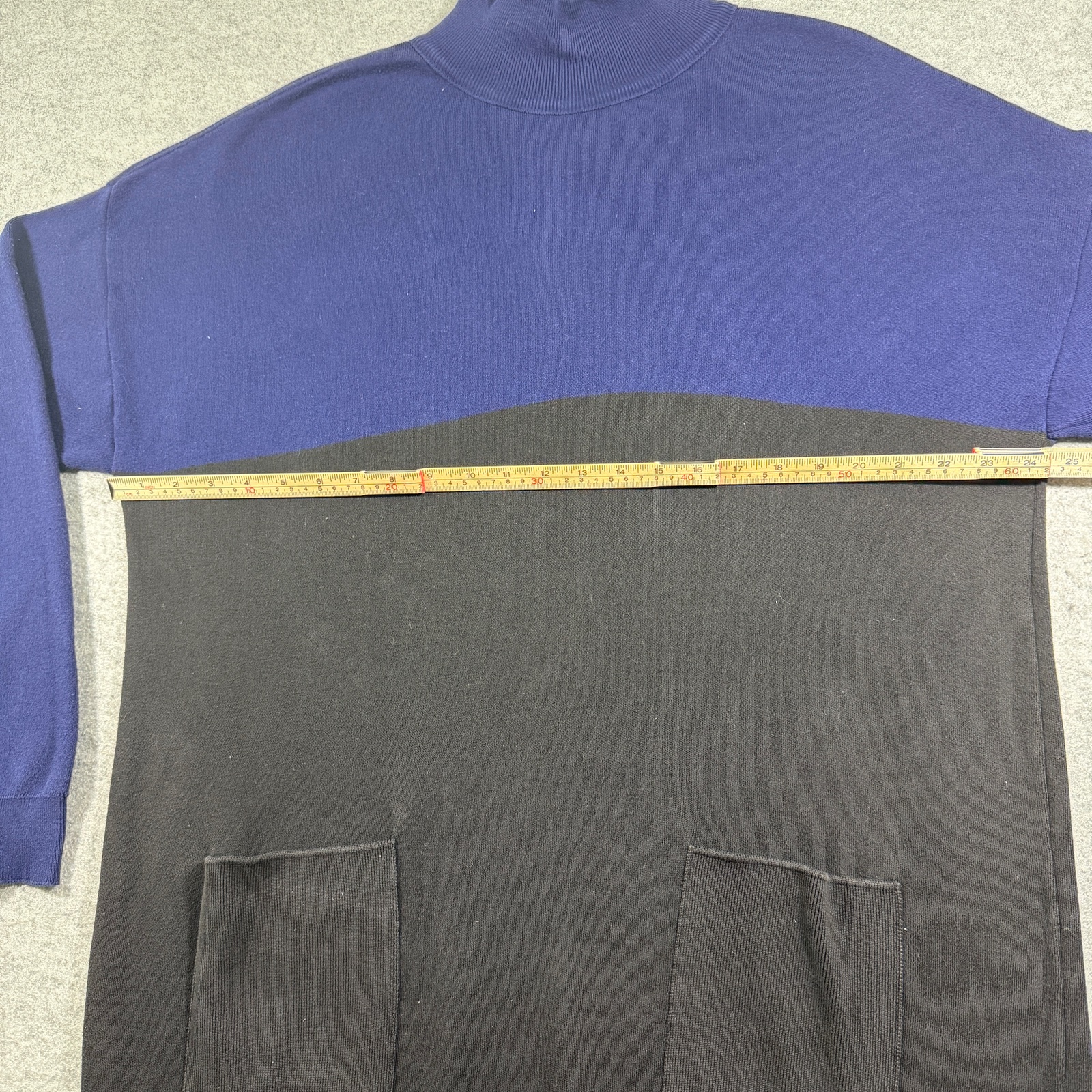 Vintage Joan Vass Sweater Dress Womens 2 Navy Black Colorblock Mock Neck Made US thumbnail 6