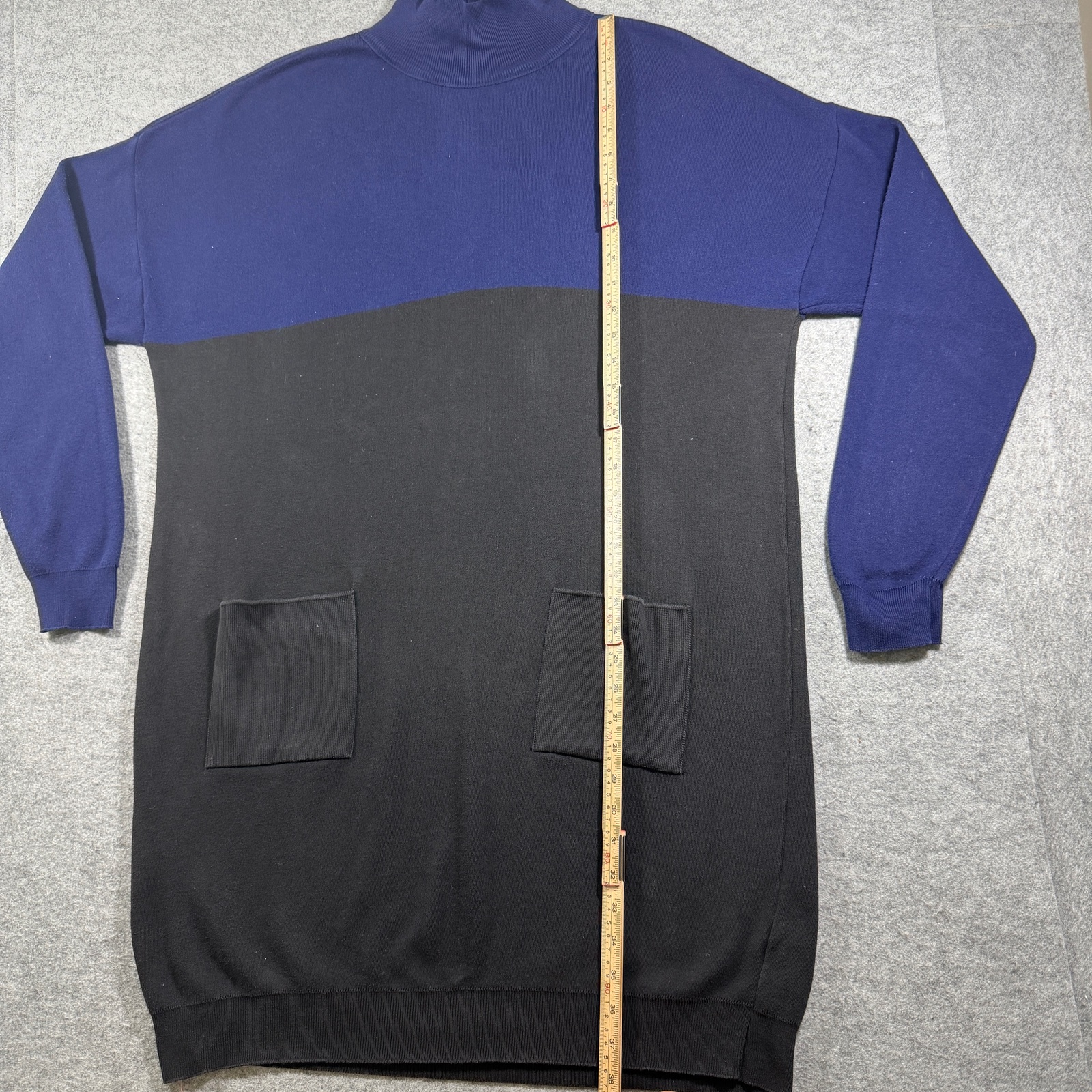 Vintage Joan Vass Sweater Dress Womens 2 Navy Black Colorblock Mock Neck Made US thumbnail 7