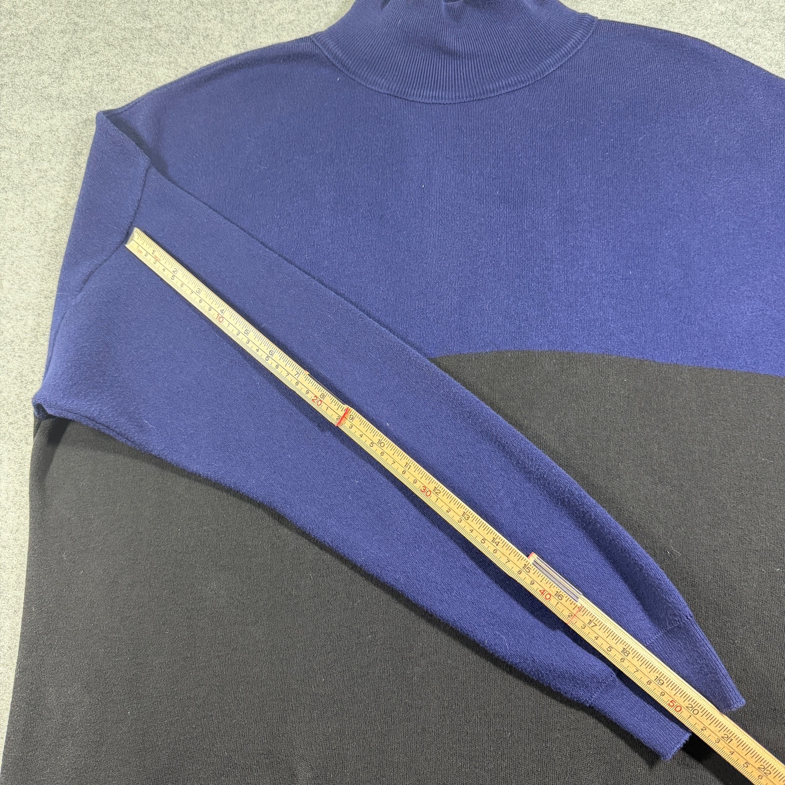 Vintage Joan Vass Sweater Dress Womens 2 Navy Black Colorblock Mock Neck Made US thumbnail 8