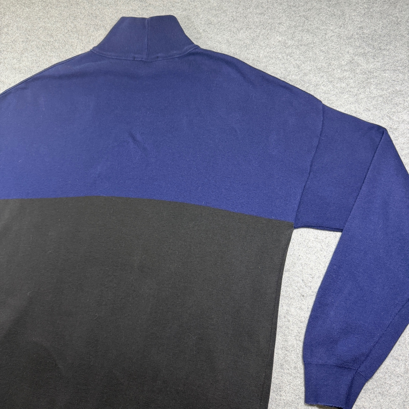 Vintage Joan Vass Sweater Dress Womens 2 Navy Black Colorblock Mock Neck Made US thumbnail 9