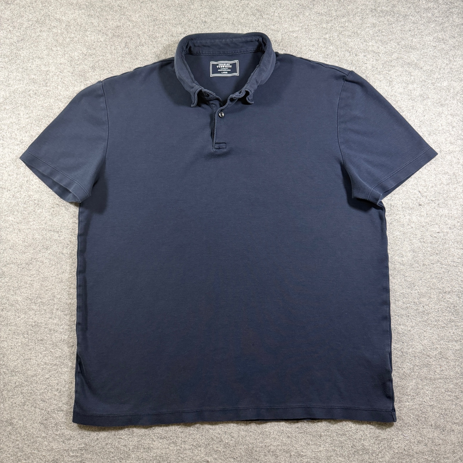 Charles Tyrwhitt Polo Shirt Mens L Navy Soft Cotton Button Collar Preppy Golf