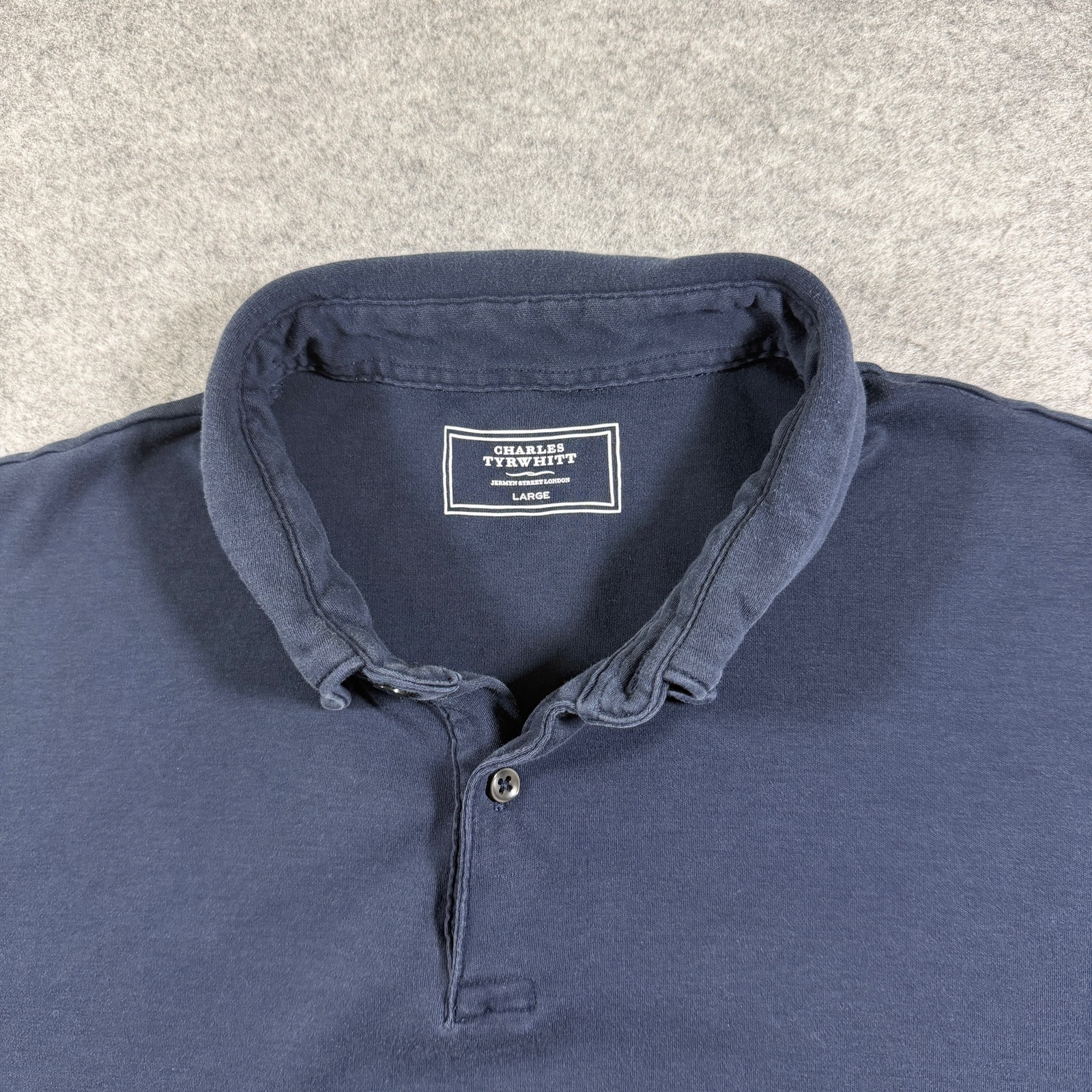 Charles Tyrwhitt Polo Shirt Mens L Navy Soft Cotton Button Collar Preppy Golf thumbnail 3