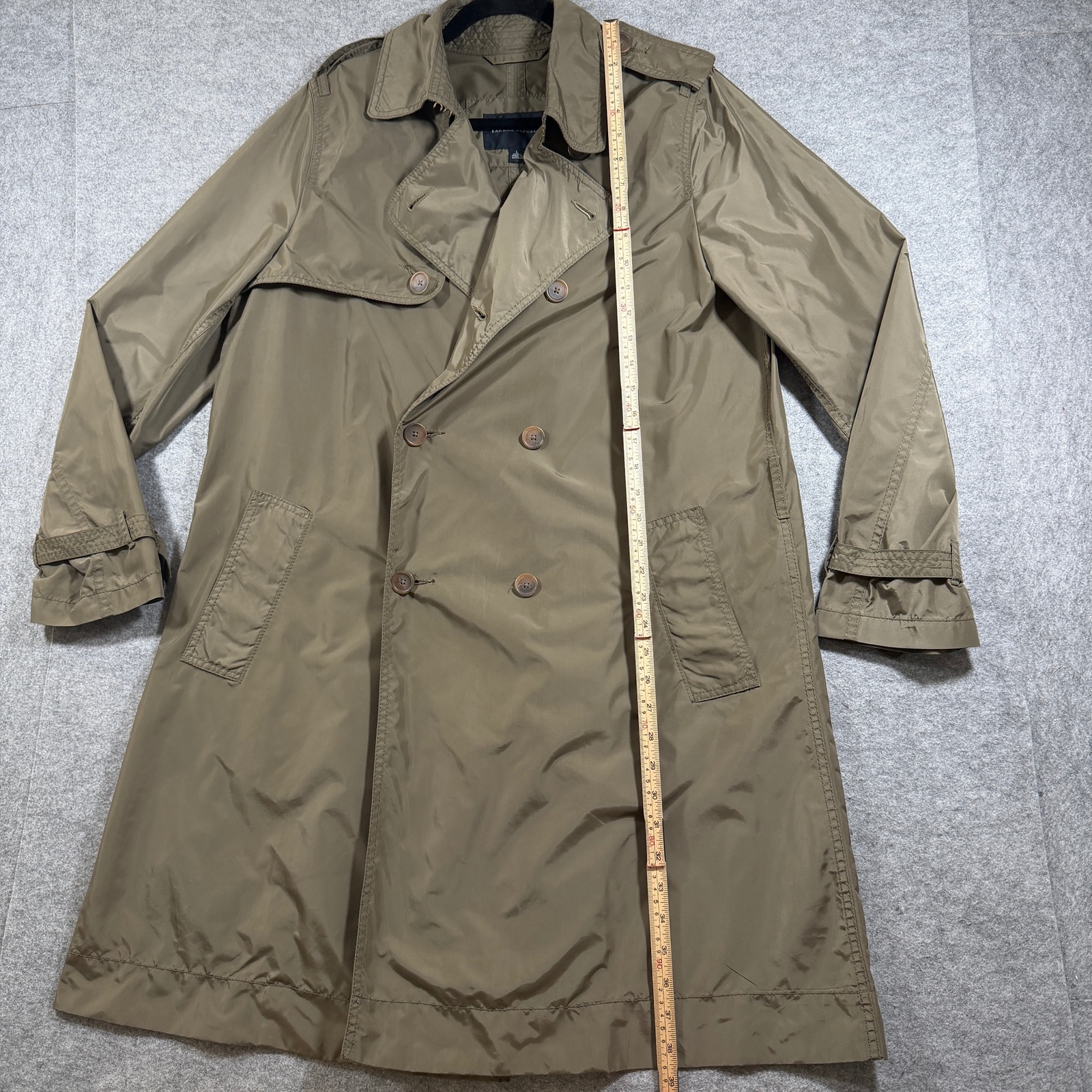 Banana Republic Trench Coat Mens L Olive Double Breasted Belted Preppy Lightweig thumbnail 5