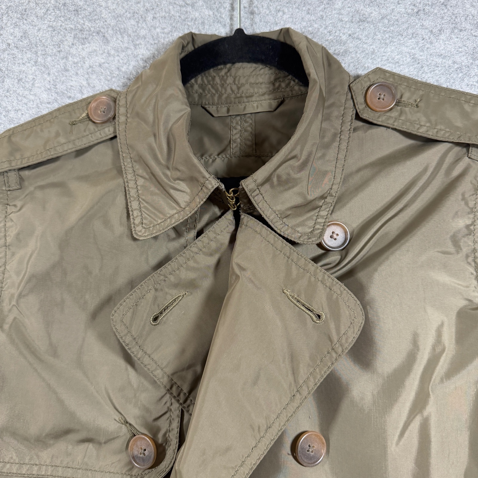 Banana Republic Trench Coat Mens L Olive Double Breasted Belted Preppy Lightweig thumbnail 7