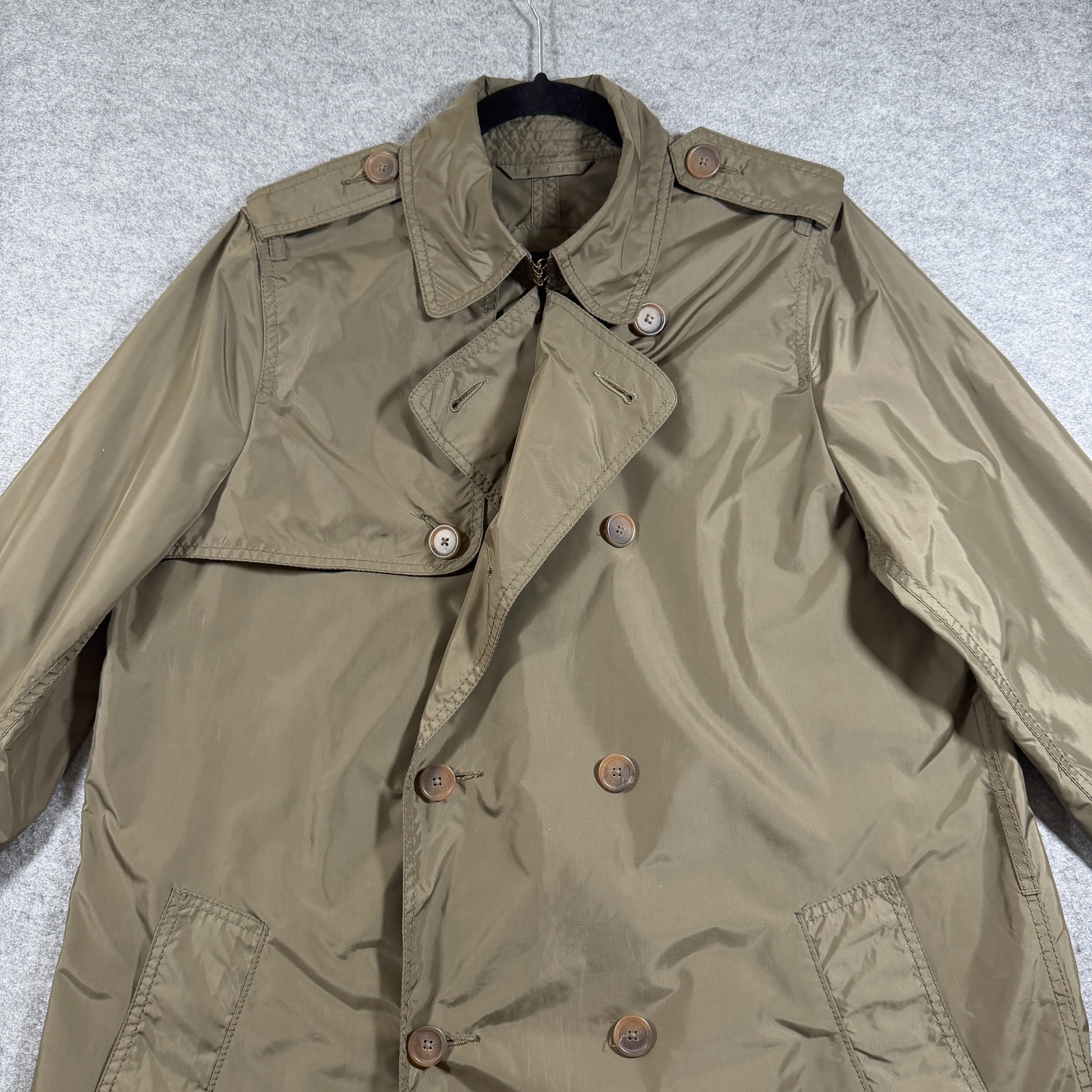 Banana Republic Trench Coat Mens L Olive Double Breasted Belted Preppy Lightweig thumbnail 11