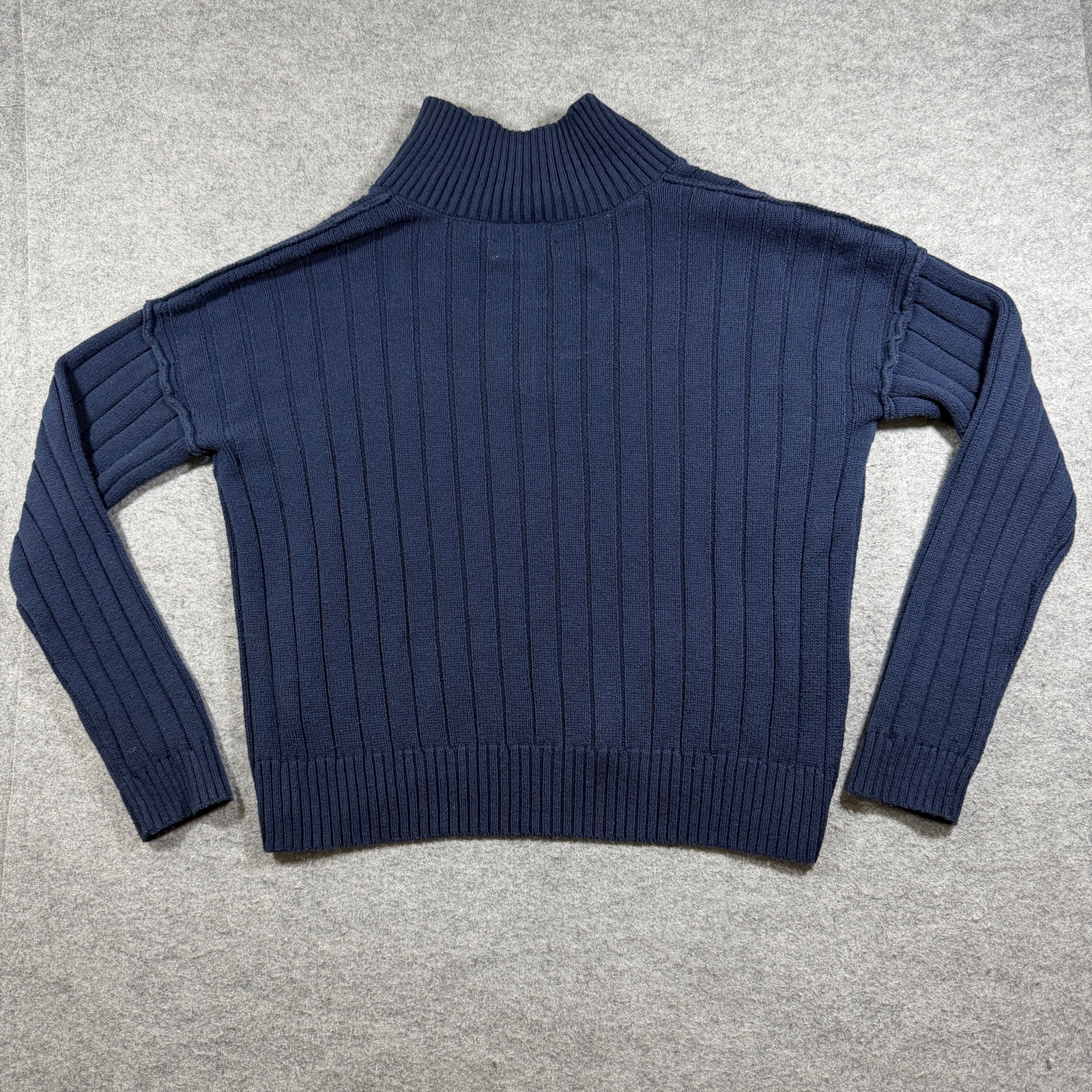 Lucky Brand Sweater Womens S Navy Cropped Boxy Johnny Collar Ribbed Knit thumbnail 4