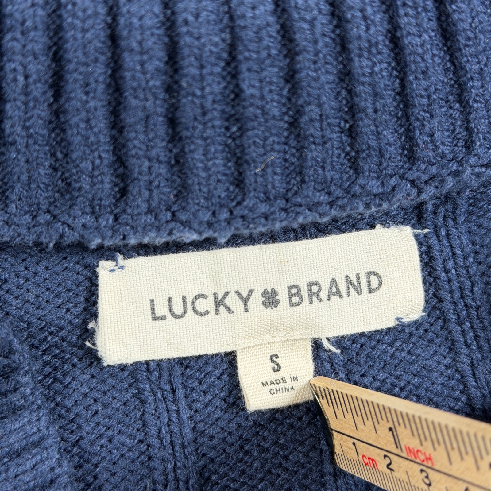 Lucky Brand Sweater Womens S Navy Cropped Boxy Johnny Collar Ribbed Knit thumbnail 6