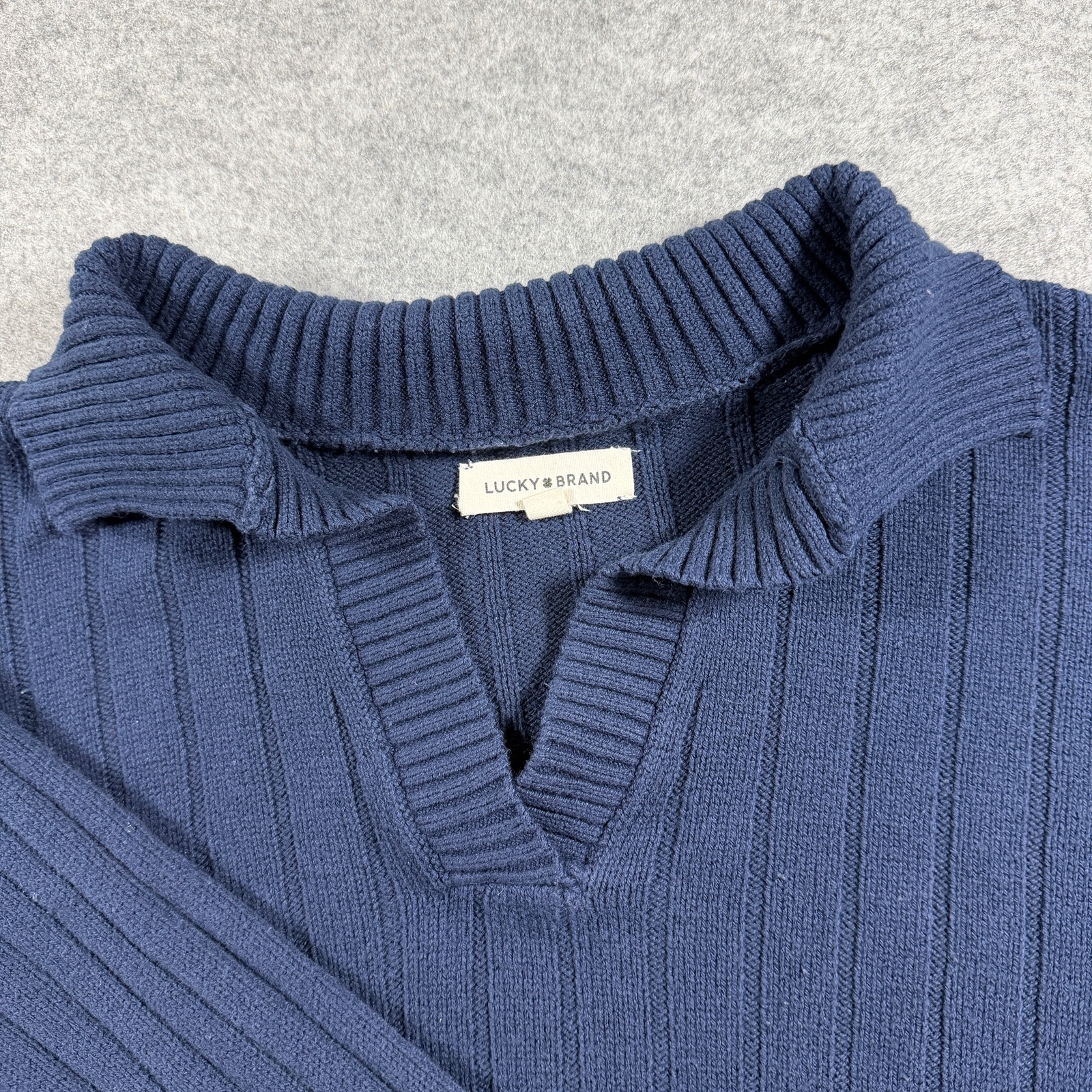 Lucky Brand Sweater Womens S Navy Cropped Boxy Johnny Collar Ribbed Knit thumbnail 11