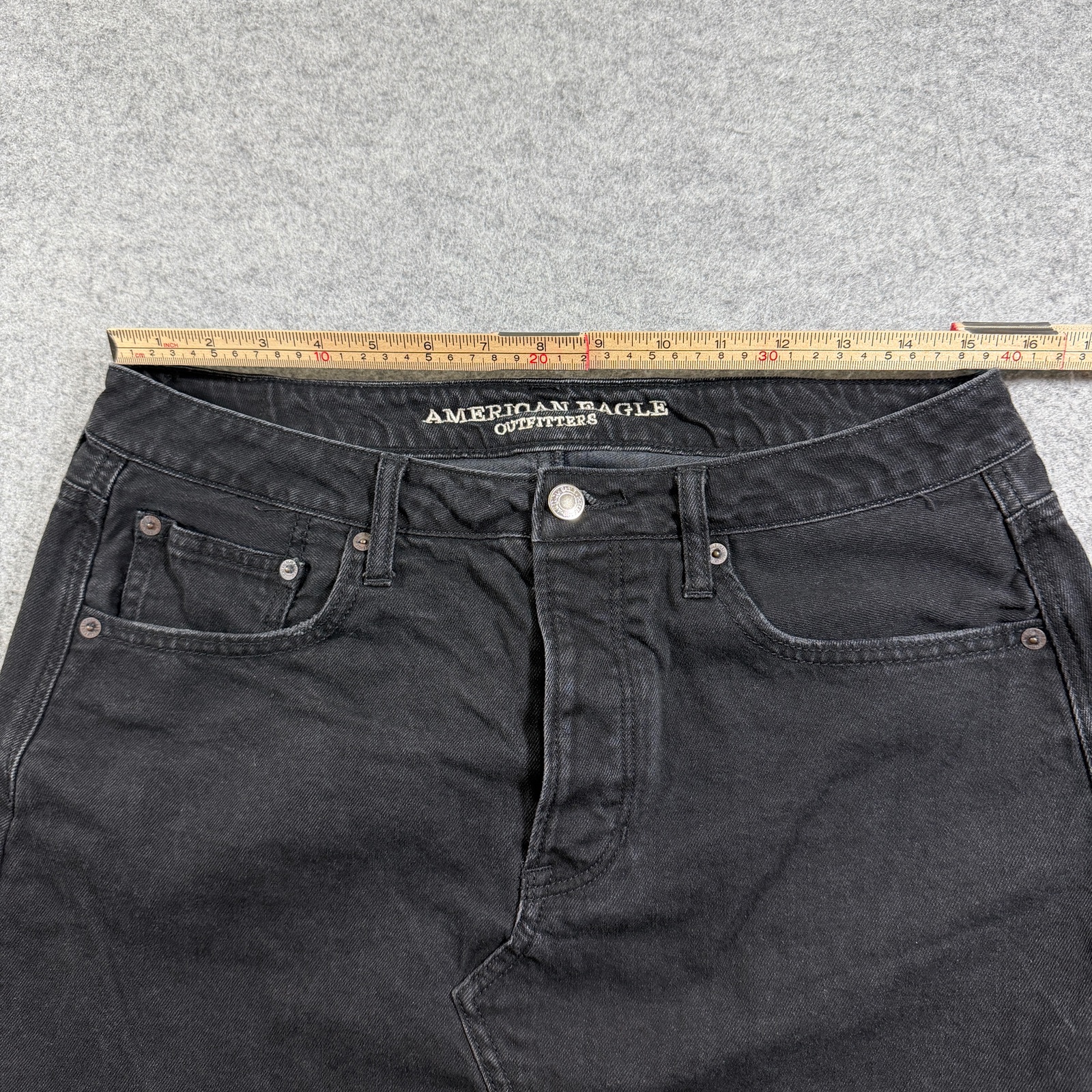 American Eagle Denim Mini Skirt Womens 12 Black Frayed Raw Hem Five Pocket thumbnail 7