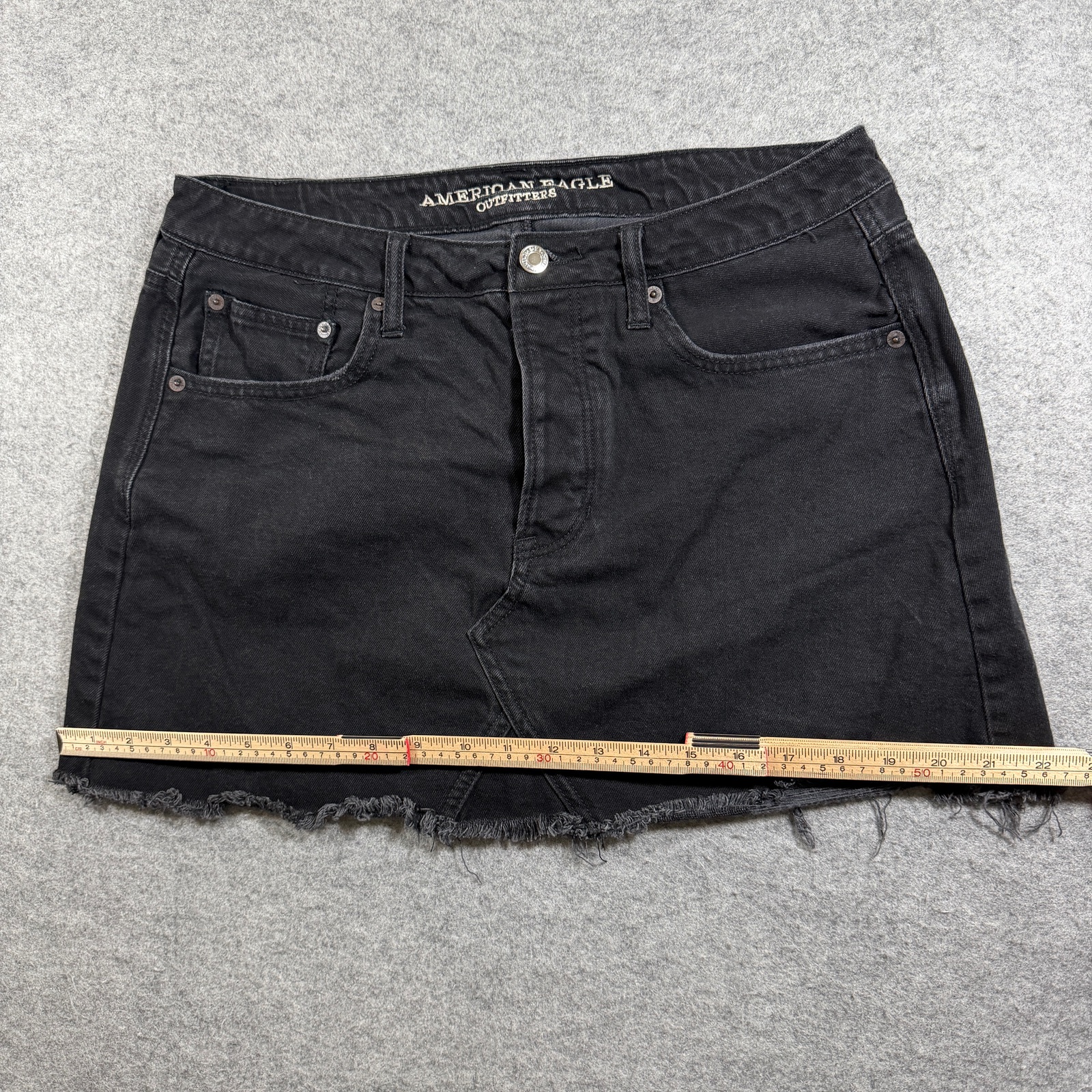 American Eagle Denim Mini Skirt Womens 12 Black Frayed Raw Hem Five Pocket thumbnail 9