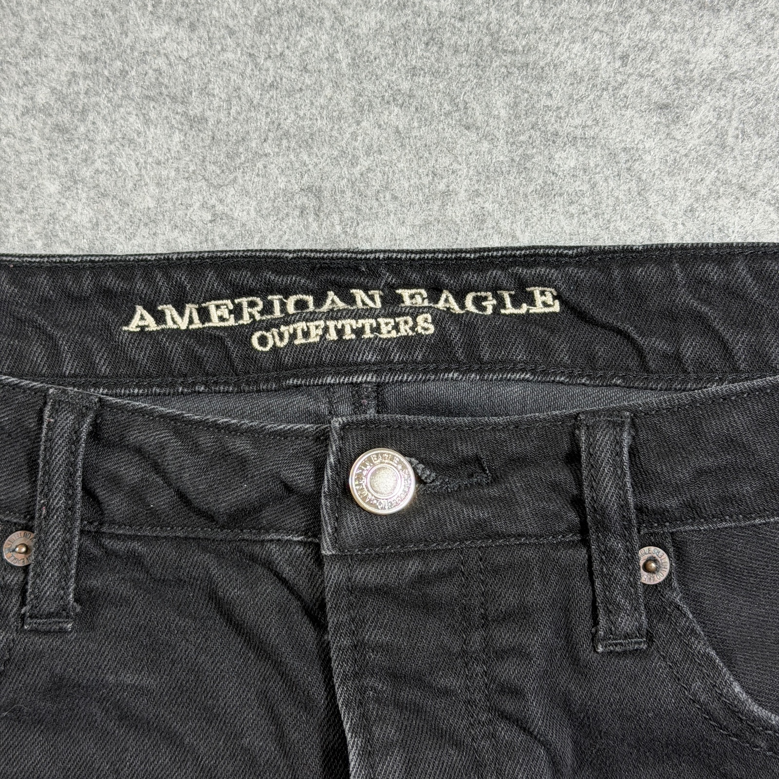 American Eagle Denim Mini Skirt Womens 12 Black Frayed Raw Hem Five Pocket thumbnail 12