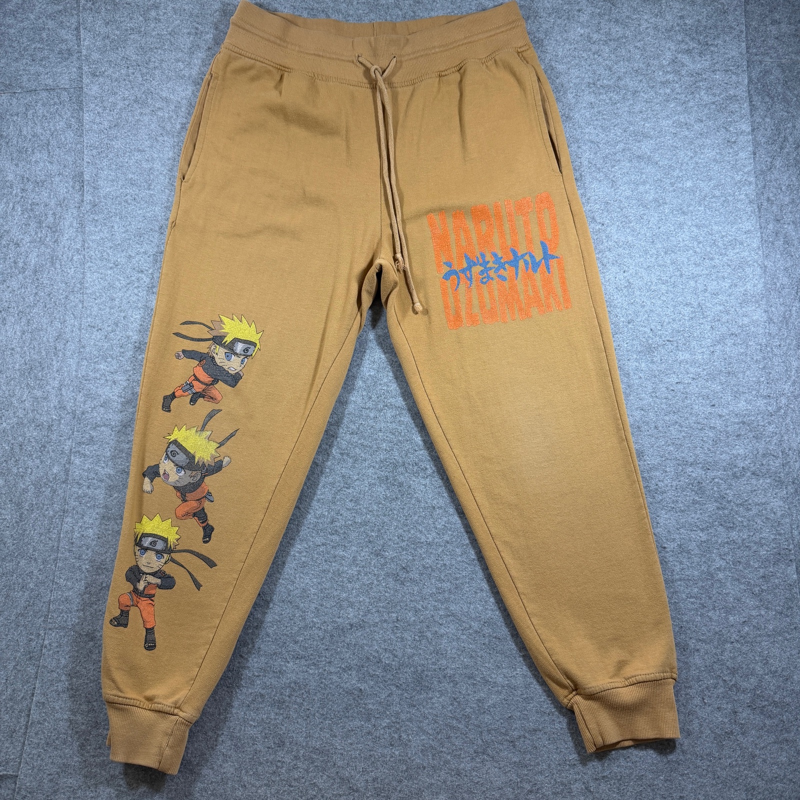 Naruto Shippuden Joggers Mens XL Tan Uzumaki Graphic Anime Running Sweatpants