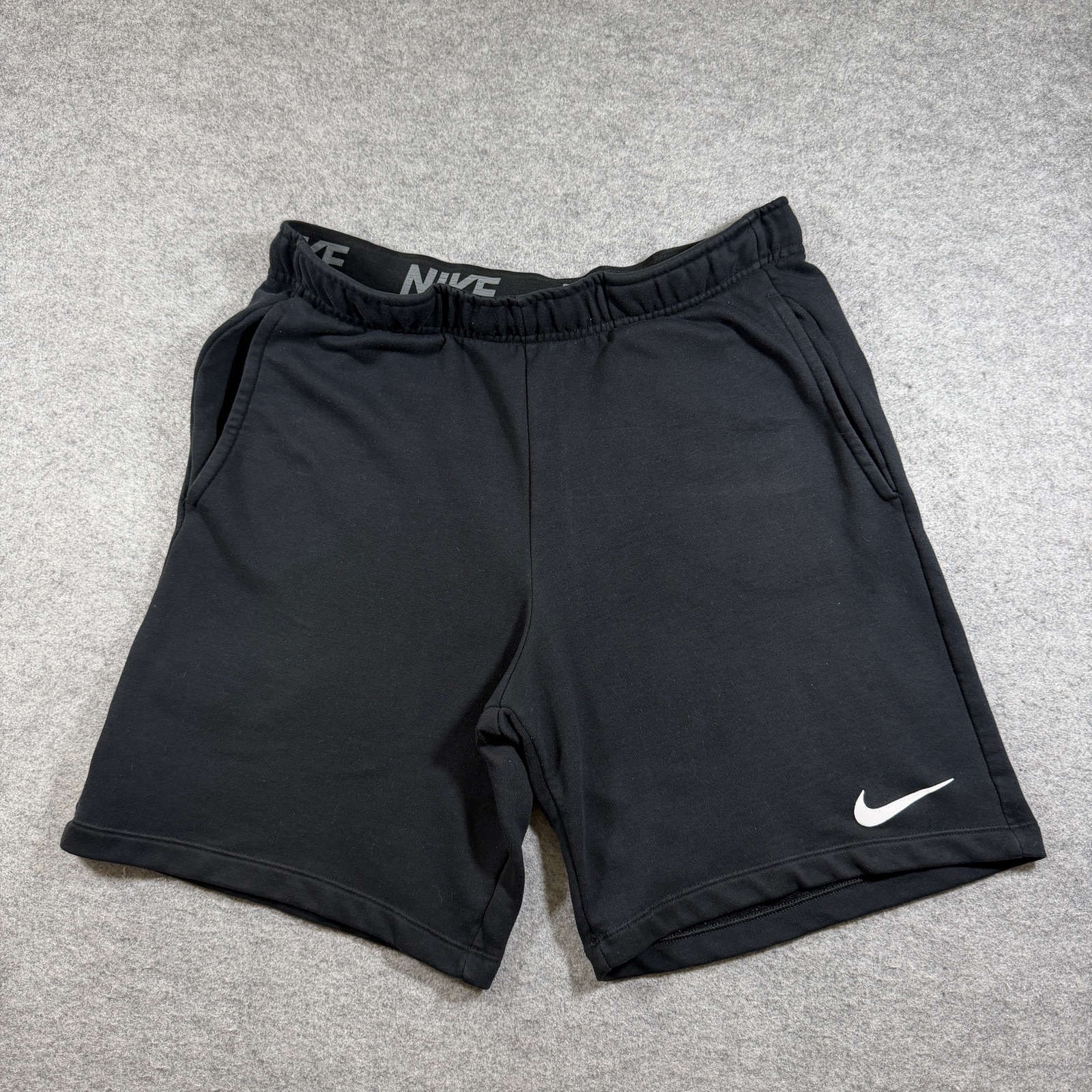 Nike Fleece Dri-Fit Sweat Shorts Mens L Black Logo Drawstring Athletic Lounge