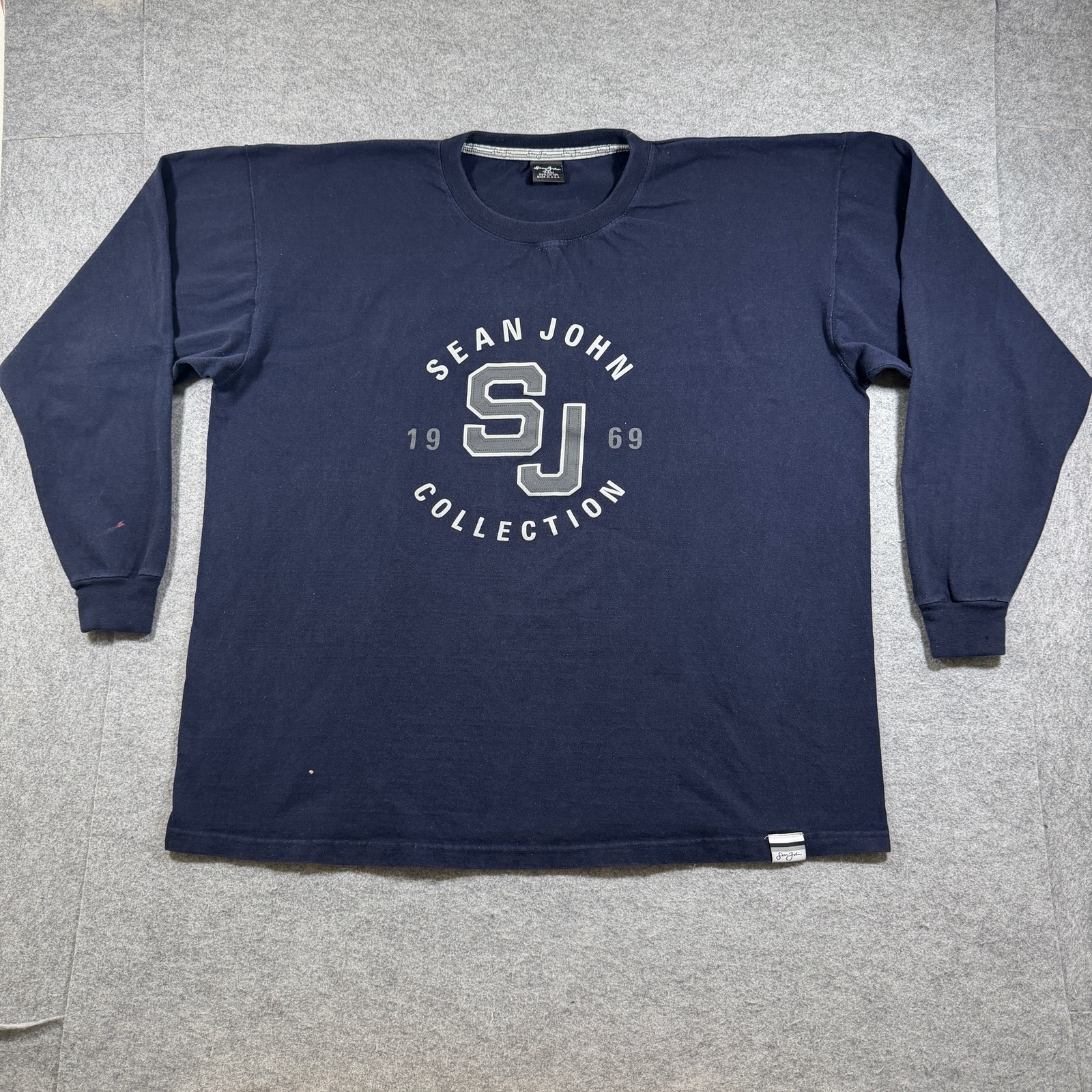Sean John Y2K Long Sleeve T Shirt Mens XXL Navy Hip Hop Streetwear Made USA