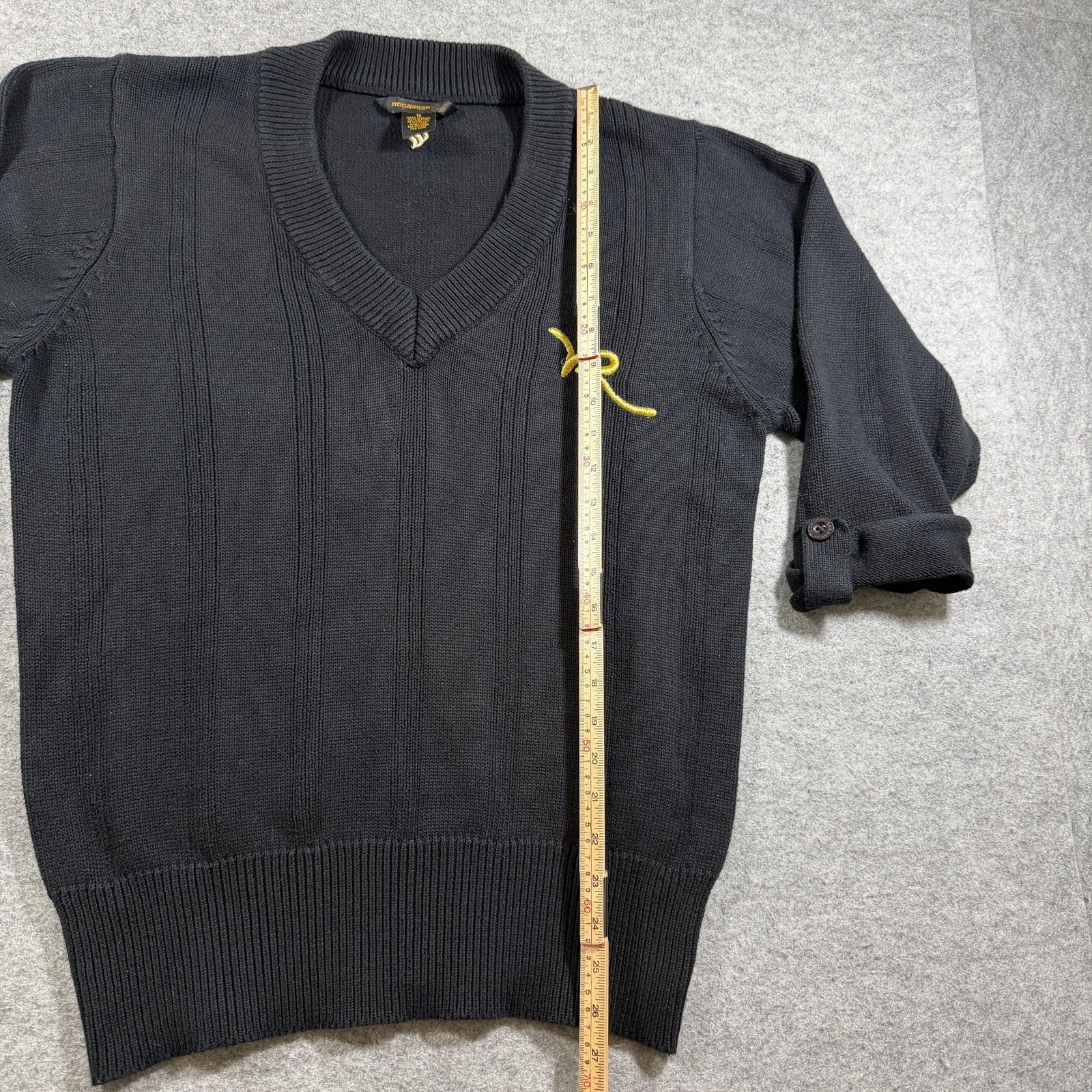 Rocawear Sweater Mens XL Black V-Neck Button Cuff Gold R Logo Y2K Streetwear thumbnail 6