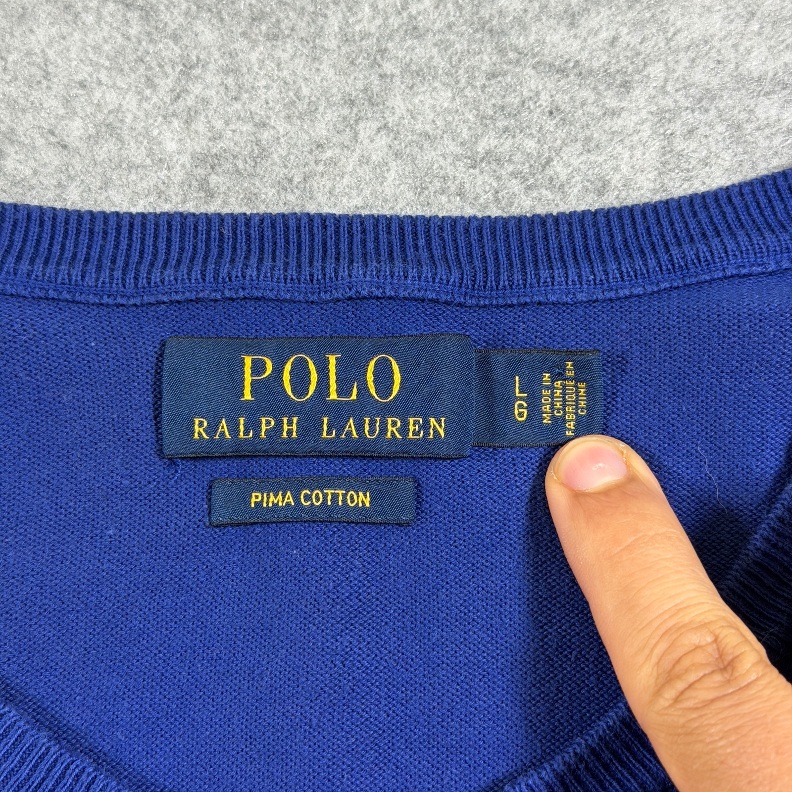 Polo Ralph Lauren Sweater Mens L Blue Pima Cotton V-Neck Pony Preppy Fall thumbnail 4