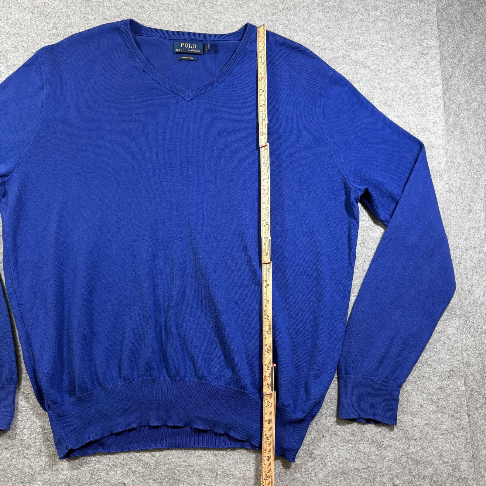 Polo Ralph Lauren Sweater Mens L Blue Pima Cotton V-Neck Pony Preppy Fall thumbnail 5