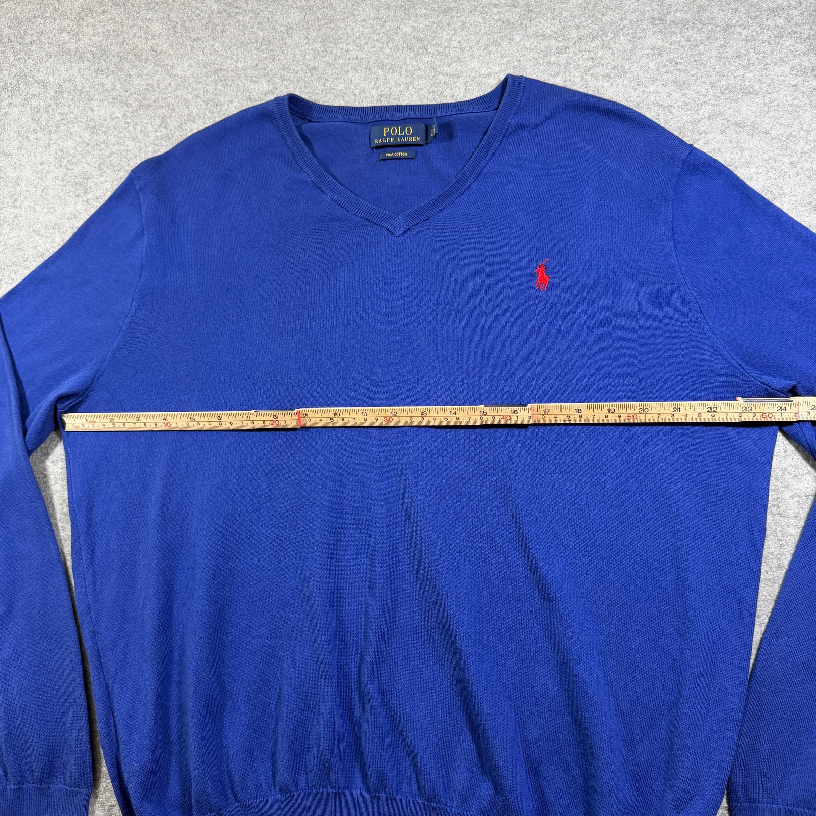 Polo Ralph Lauren Sweater Mens L Blue Pima Cotton V-Neck Pony Preppy Fall thumbnail 6