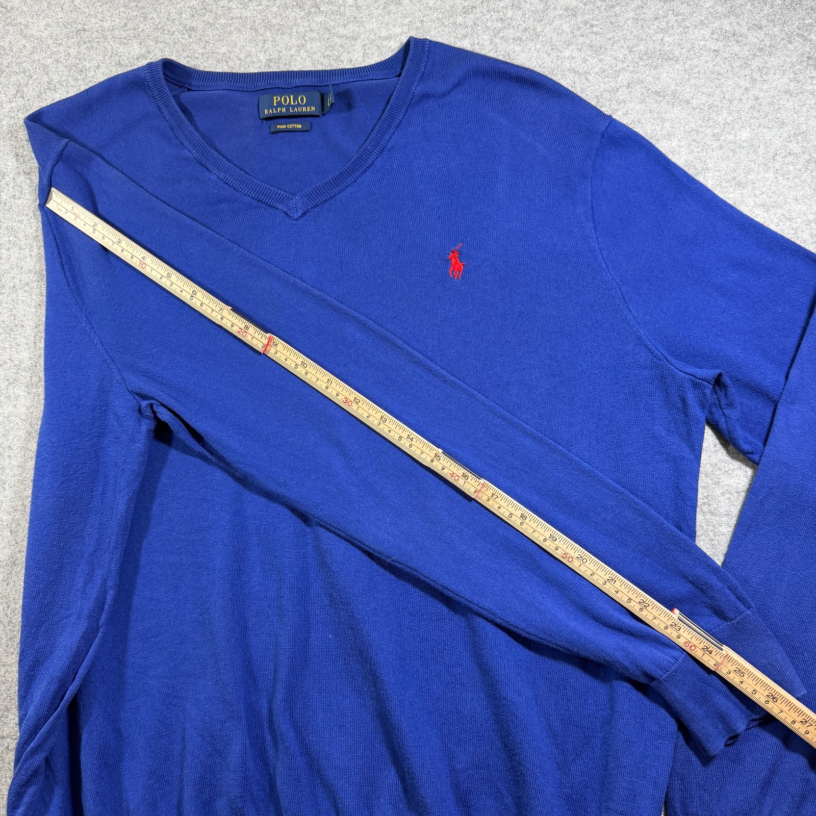 Polo Ralph Lauren Sweater Mens L Blue Pima Cotton V-Neck Pony Preppy Fall thumbnail 7