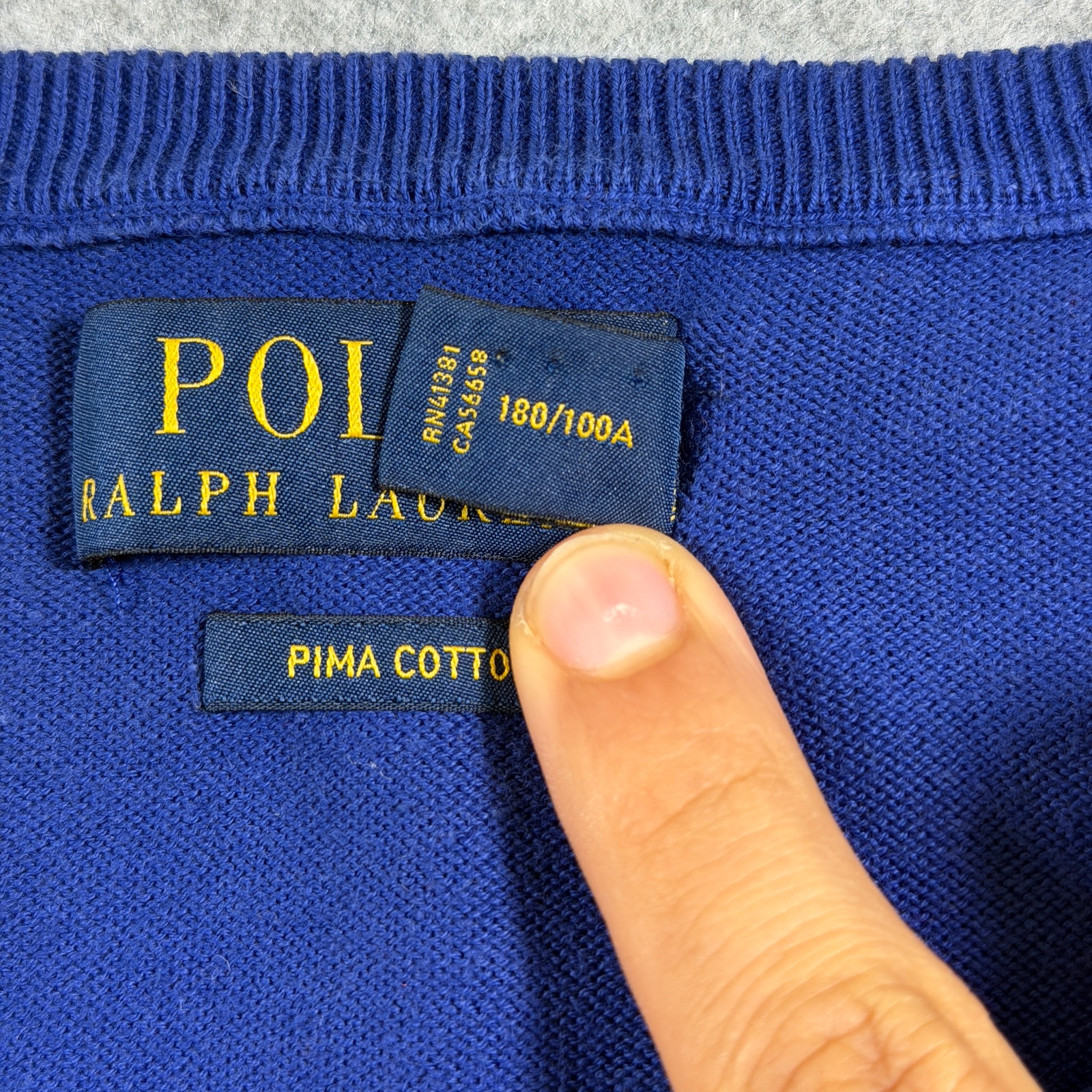 Polo Ralph Lauren Sweater Mens L Blue Pima Cotton V-Neck Pony Preppy Fall thumbnail 8