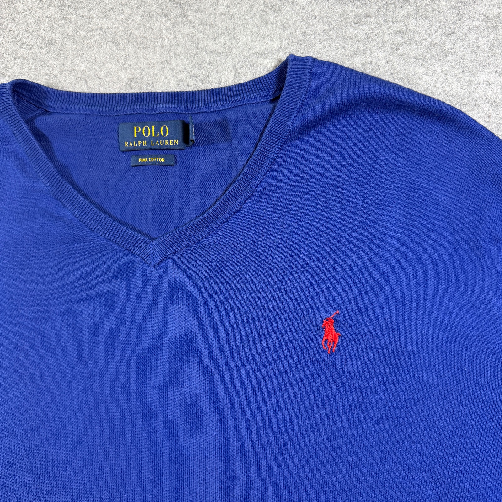 Polo Ralph Lauren Sweater Mens L Blue Pima Cotton V-Neck Pony Preppy Fall thumbnail 9