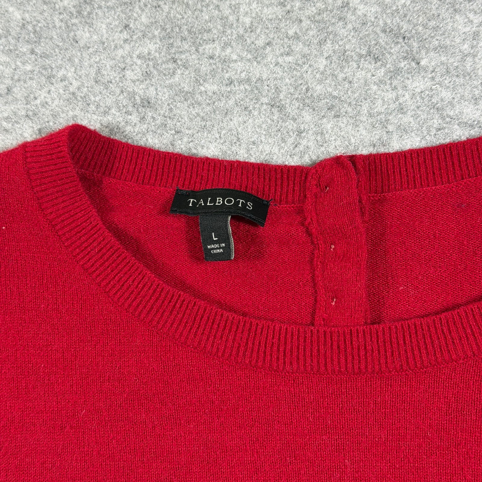 Talbots Sweater Womens L Red Crew Neck Lambswool Button Back Ruffle Cuff Preppy thumbnail 3