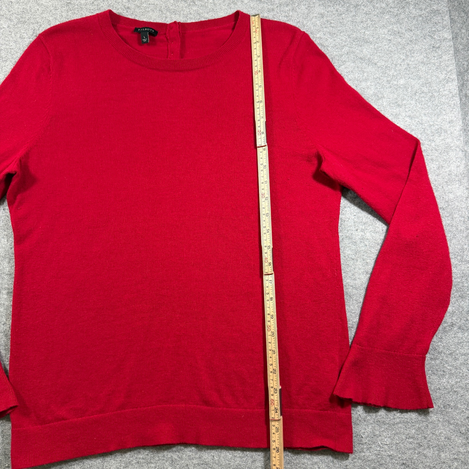 Talbots Sweater Womens L Red Crew Neck Lambswool Button Back Ruffle Cuff Preppy thumbnail 6