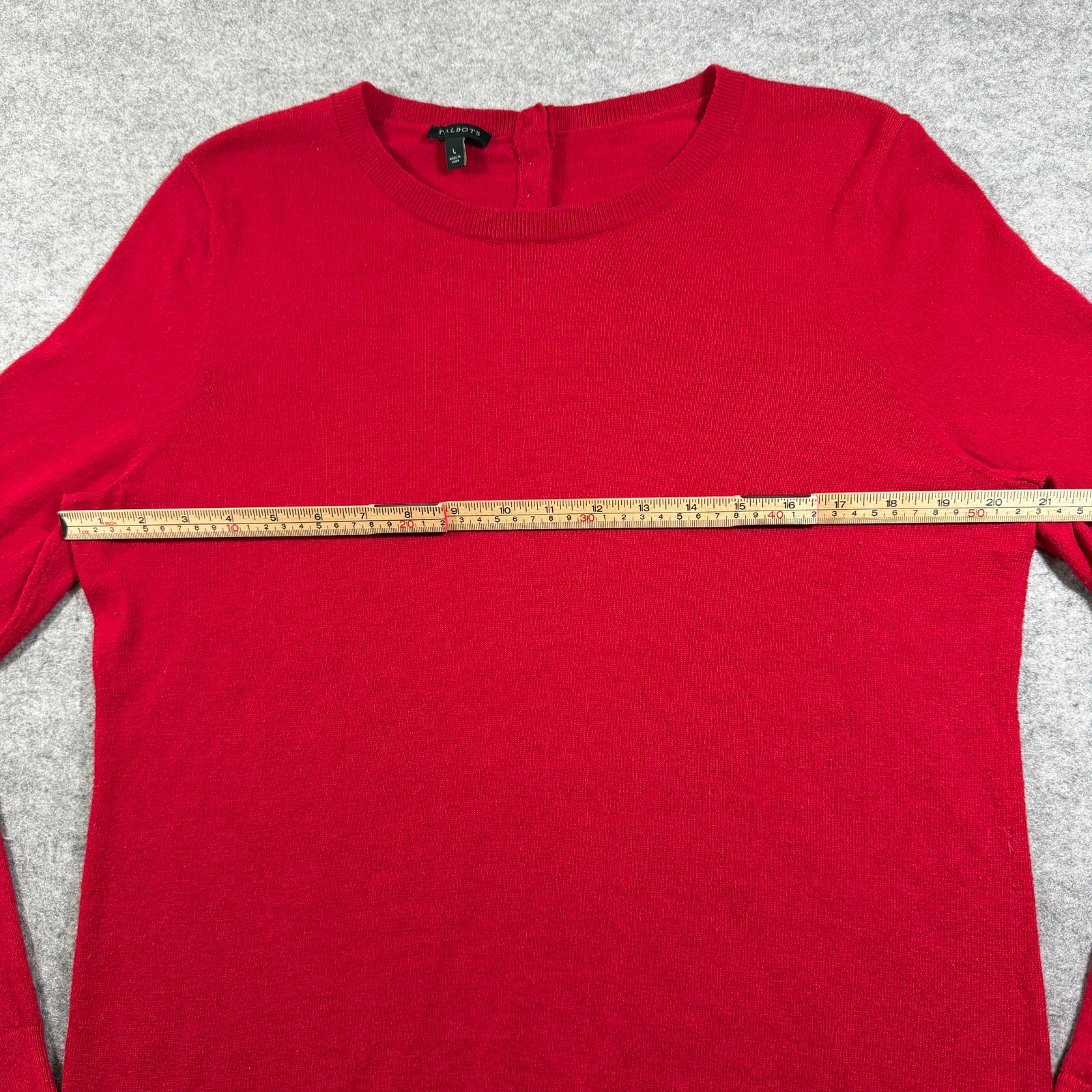 Talbots Sweater Womens L Red Crew Neck Lambswool Button Back Ruffle Cuff Preppy thumbnail 7