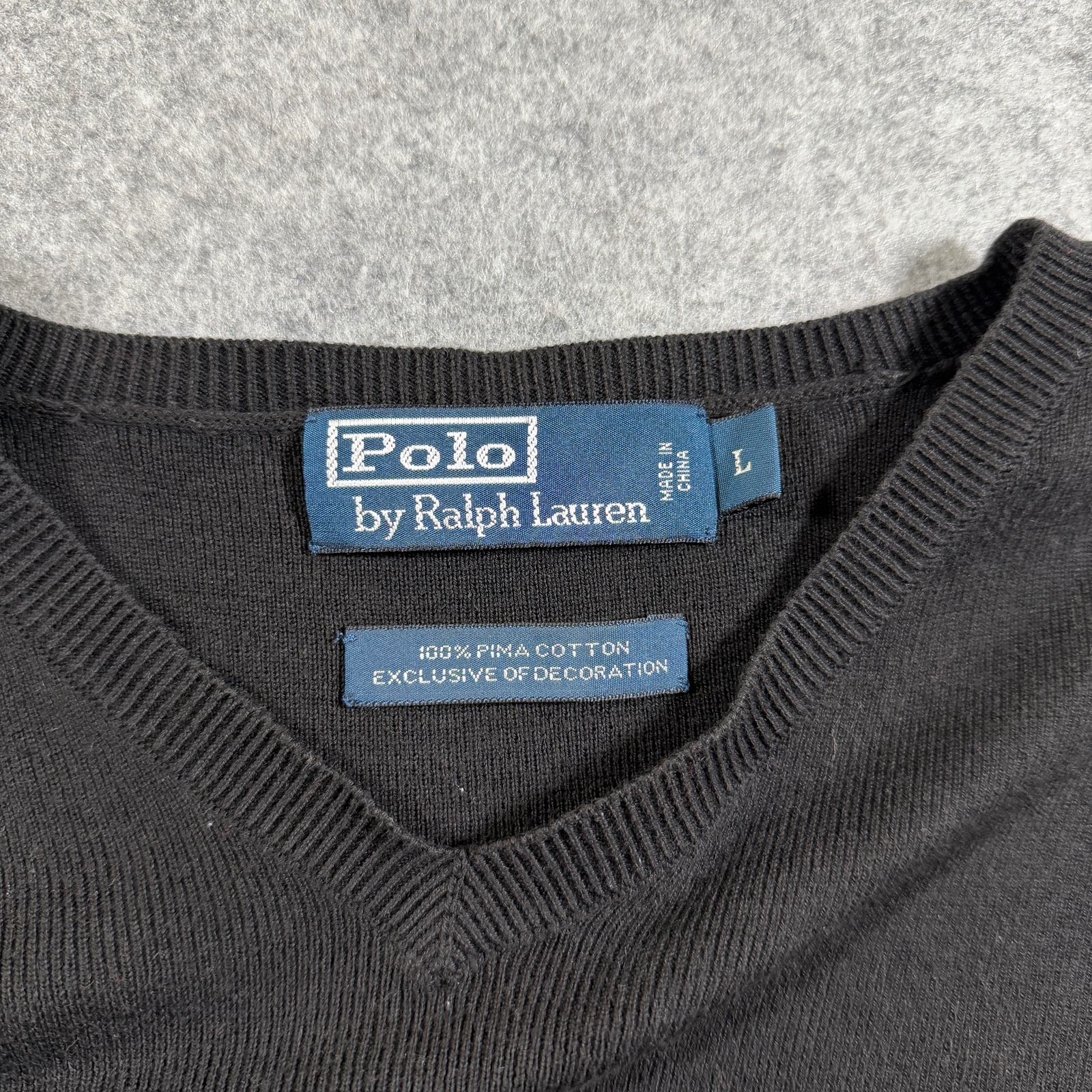 Vintage Polo Ralph Lauren Pima Cotton Sweater Mens L Black V-Neck Preppy Knit thumbnail 3