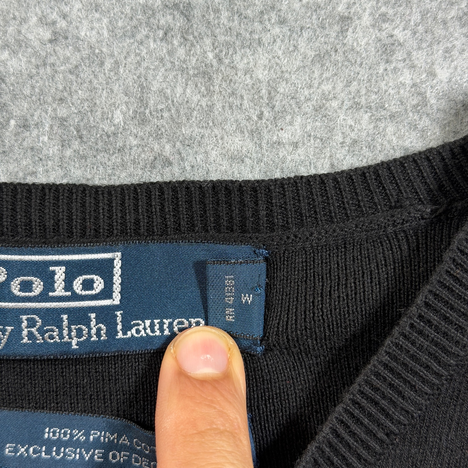 Vintage Polo Ralph Lauren Pima Cotton Sweater Mens L Black V-Neck Preppy Knit thumbnail 4