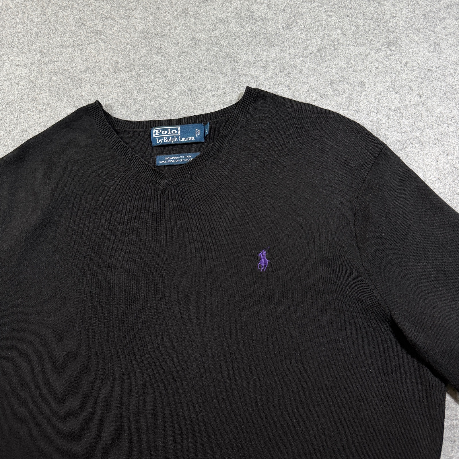 Vintage Polo Ralph Lauren Pima Cotton Sweater Mens L Black V-Neck Preppy Knit thumbnail 5