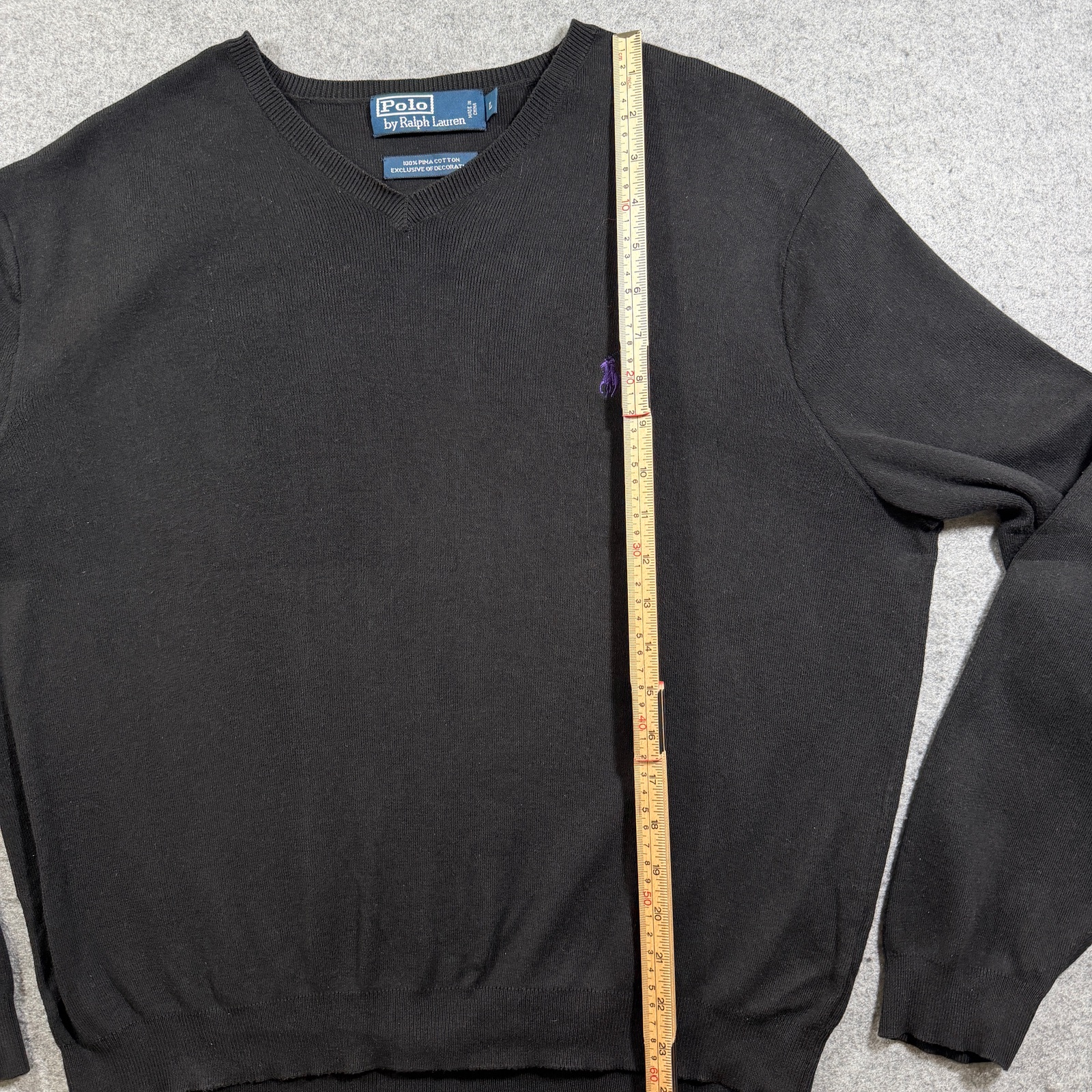 Vintage Polo Ralph Lauren Pima Cotton Sweater Mens L Black V-Neck Preppy Knit thumbnail 7