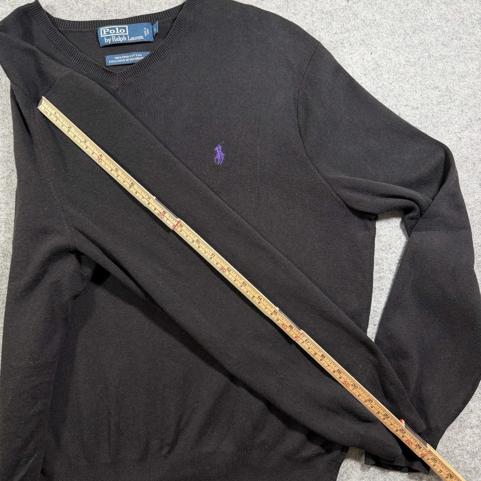 Vintage Polo Ralph Lauren Pima Cotton Sweater Mens L Black V-Neck Preppy Knit thumbnail 8