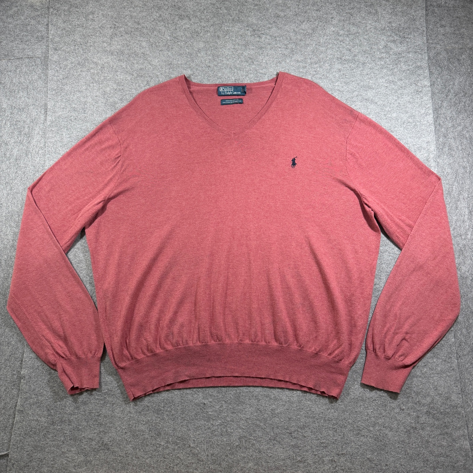 Vintage Polo Ralph Lauren Pima Cotton Sweater Mens XL Nantucket Red V-Neck Prep