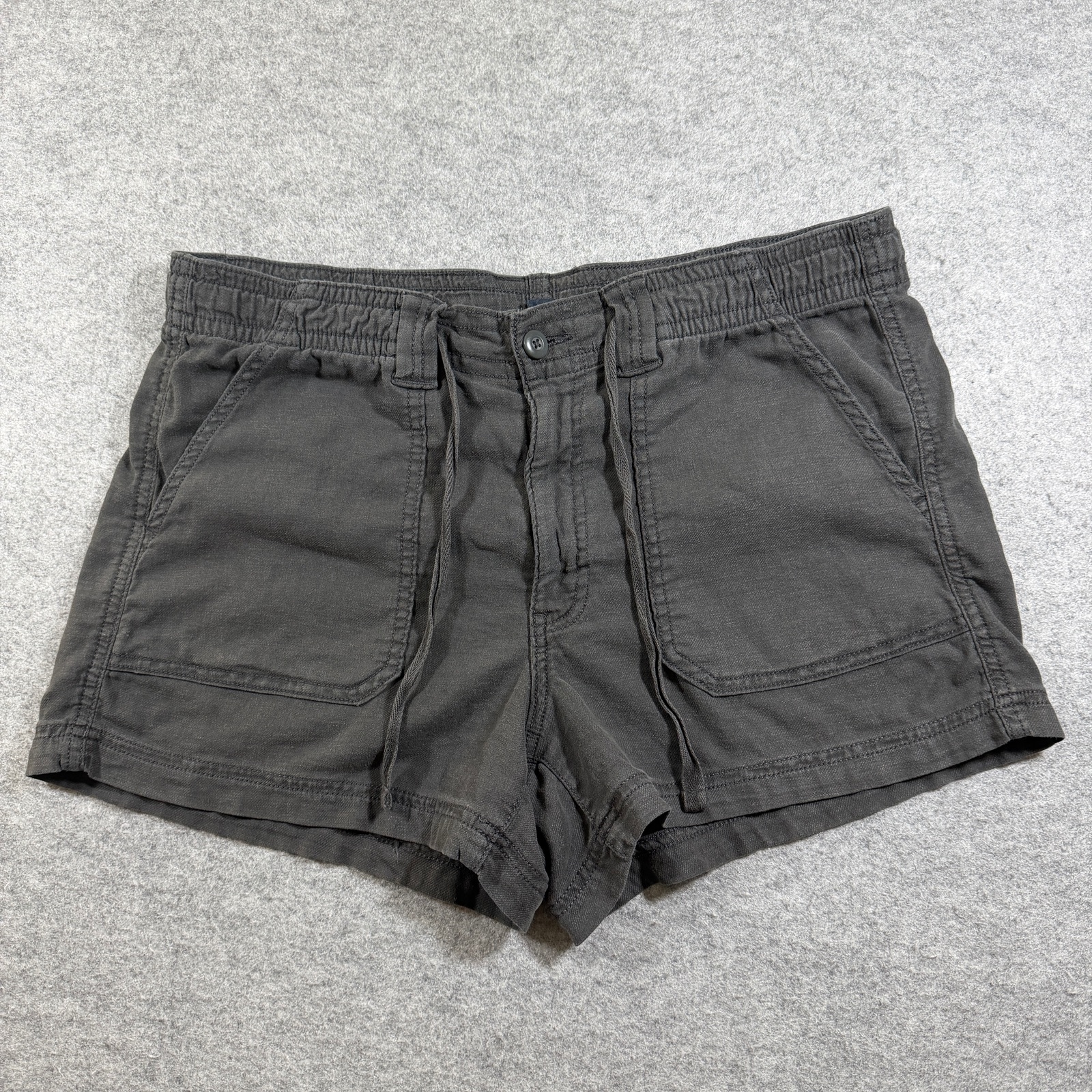 American Eagle Linen Shorts Womens 12 Charcoal Gray Drawstring Relaxed Summer