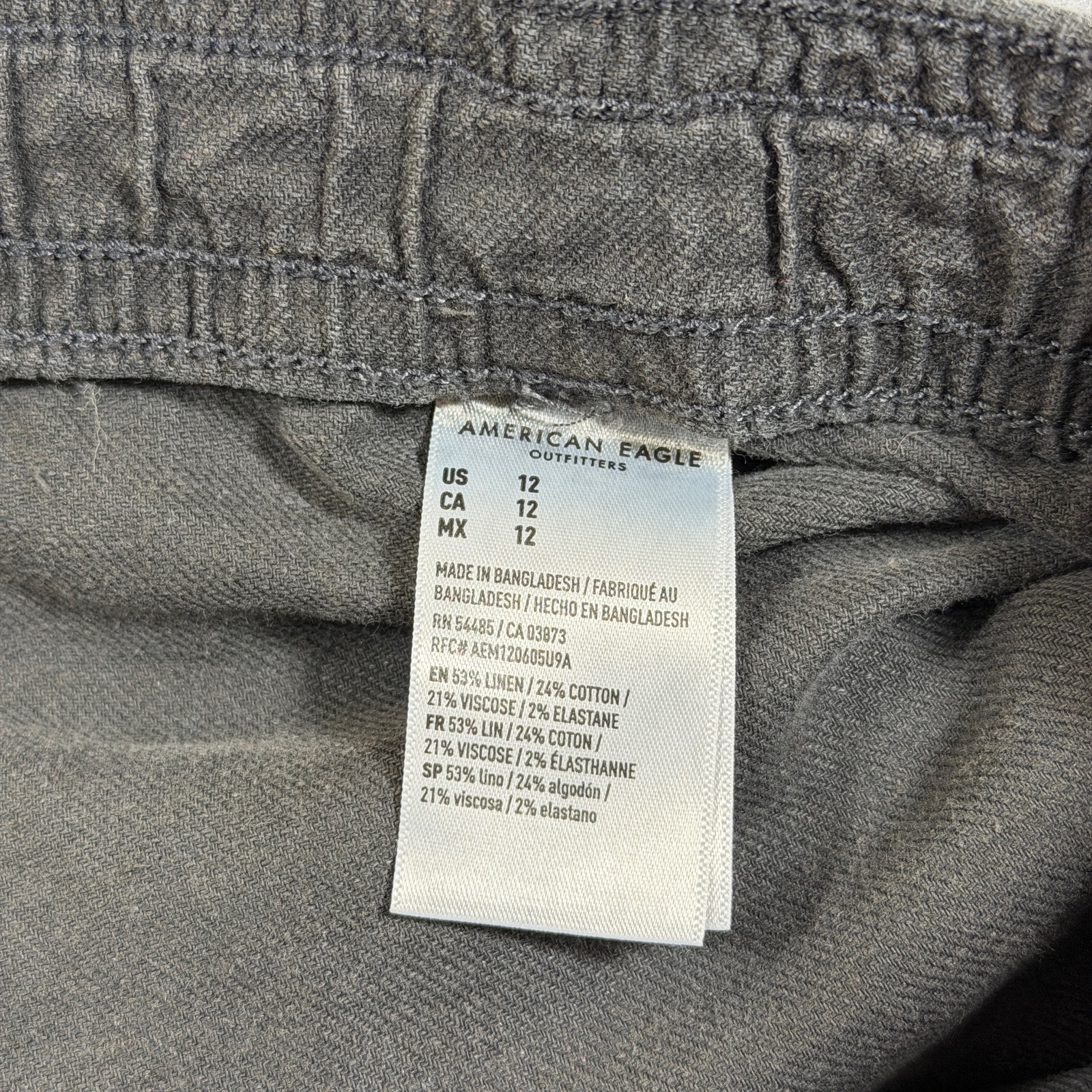 American Eagle Linen Shorts Womens 12 Charcoal Gray Drawstring Relaxed Summer thumbnail 4