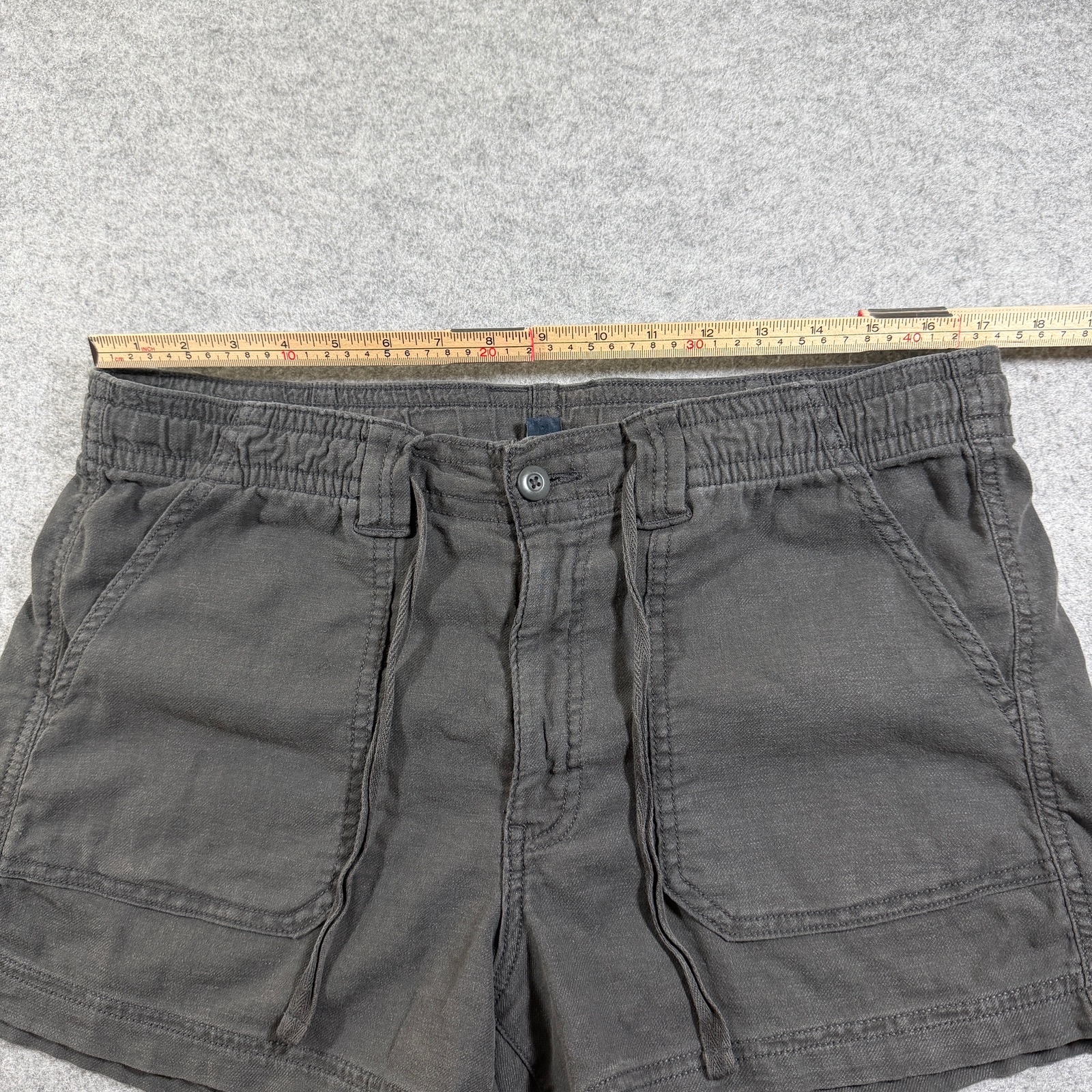 American Eagle Linen Shorts Womens 12 Charcoal Gray Drawstring Relaxed Summer thumbnail 5