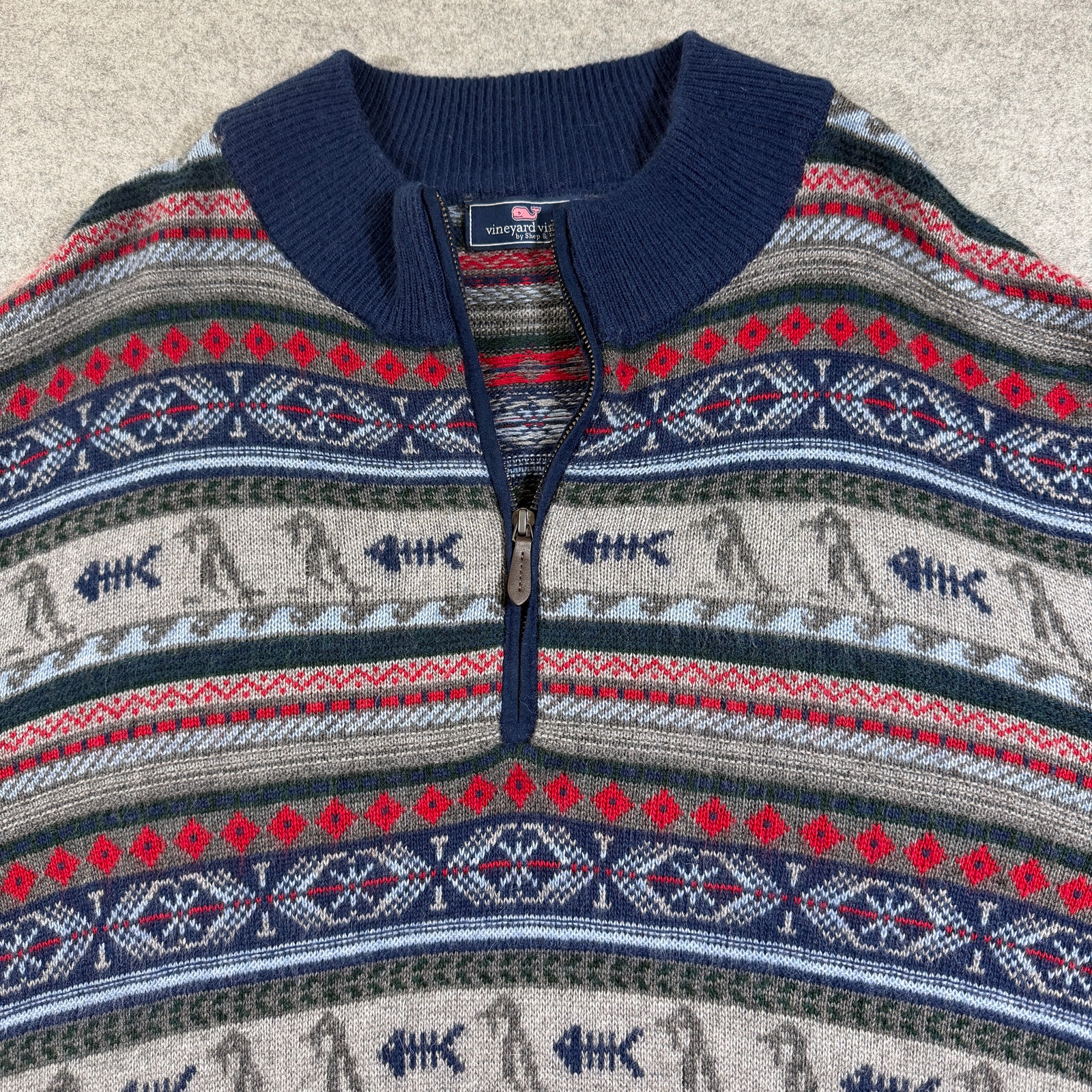 Vineyard Vines Knit Sweater Wool & Alpaca Blend Mens XL Navy Fair Isle 1/4 Zip thumbnail 3